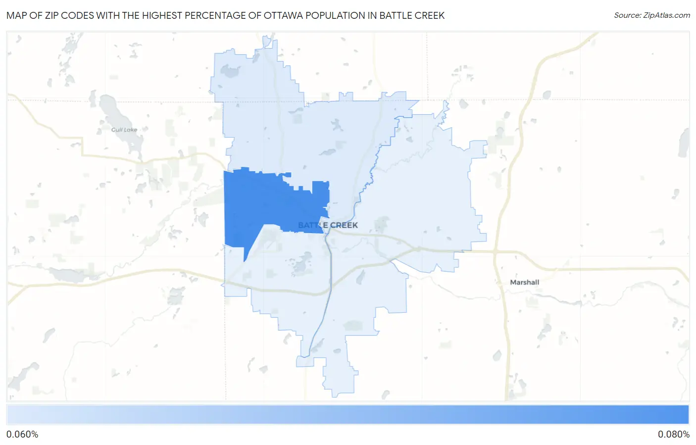 Zip Codes with the Highest Percentage of Ottawa Population in Battle Creek Map
