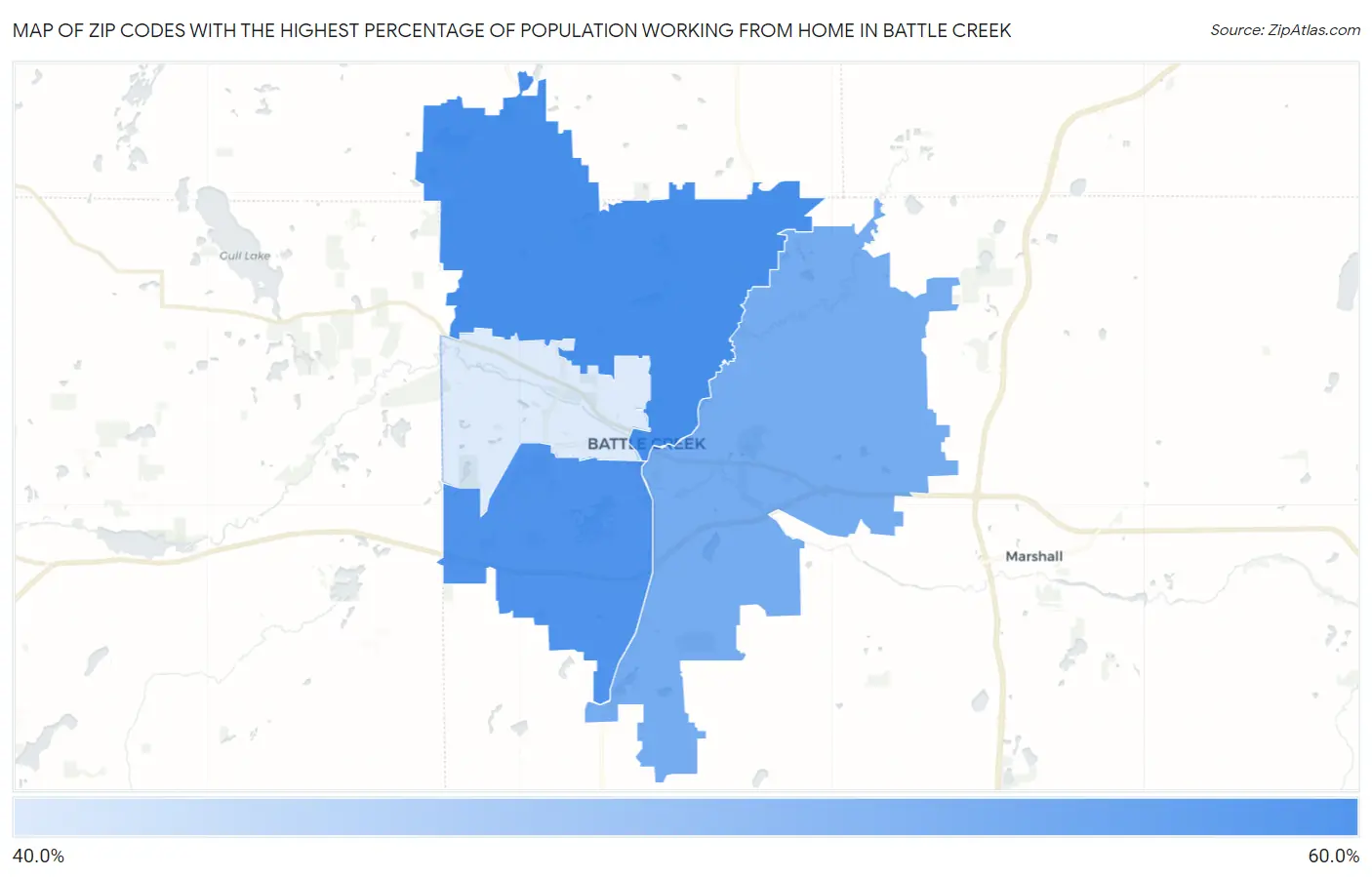 Zip Codes with the Highest Percentage of Population Working from Home in Battle Creek Map