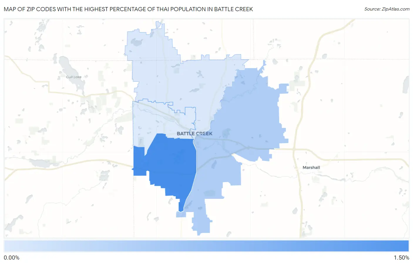 Zip Codes with the Highest Percentage of Thai Population in Battle Creek Map