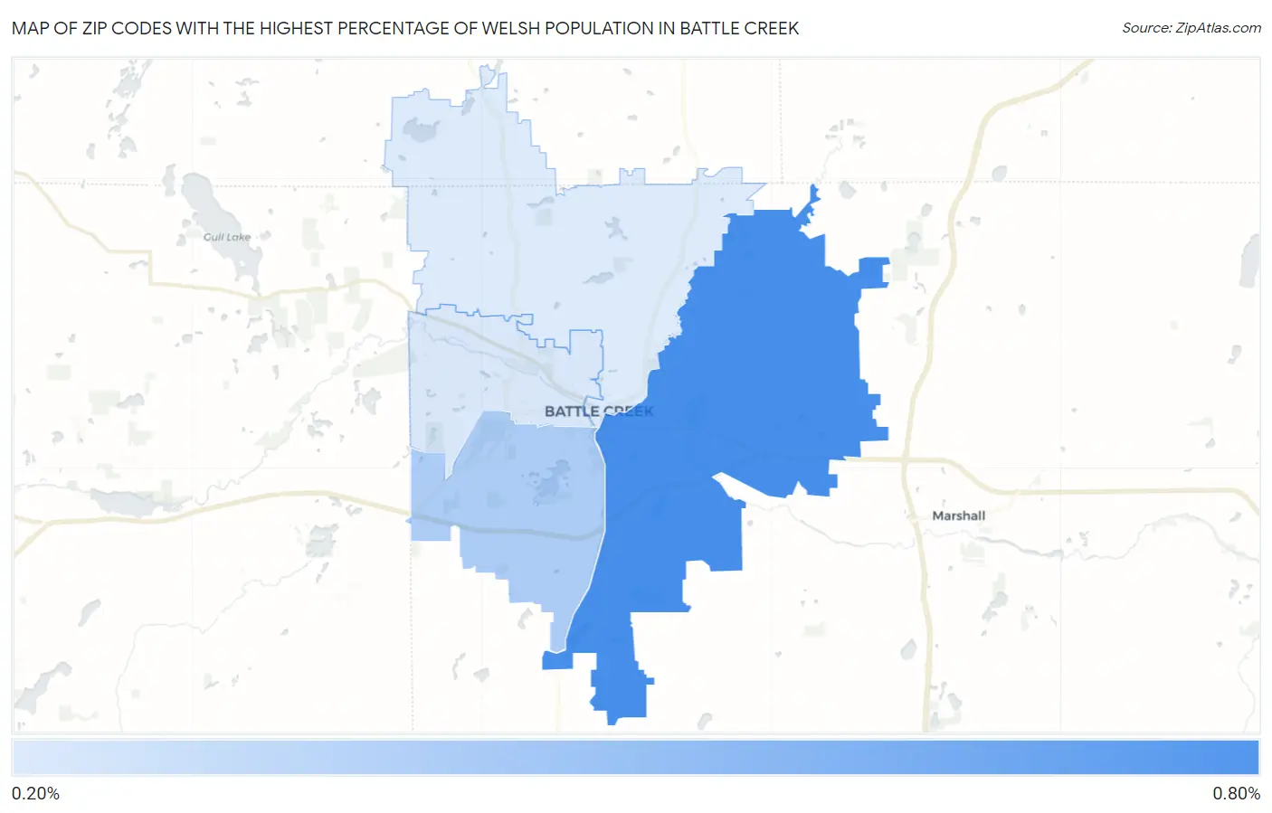 Zip Codes with the Highest Percentage of Welsh Population in Battle Creek Map