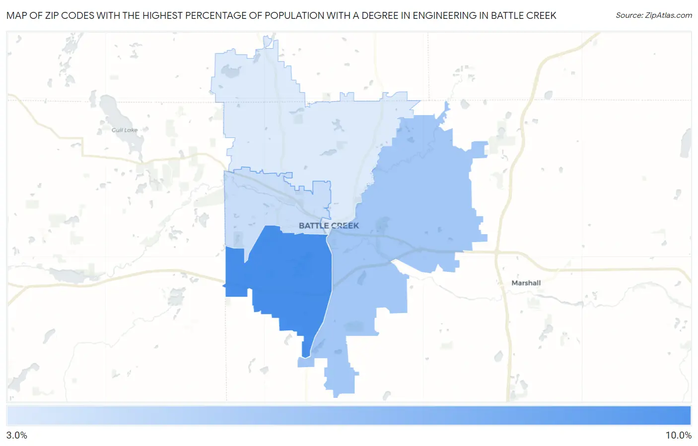 Zip Codes with the Highest Percentage of Population with a Degree in Engineering in Battle Creek Map
