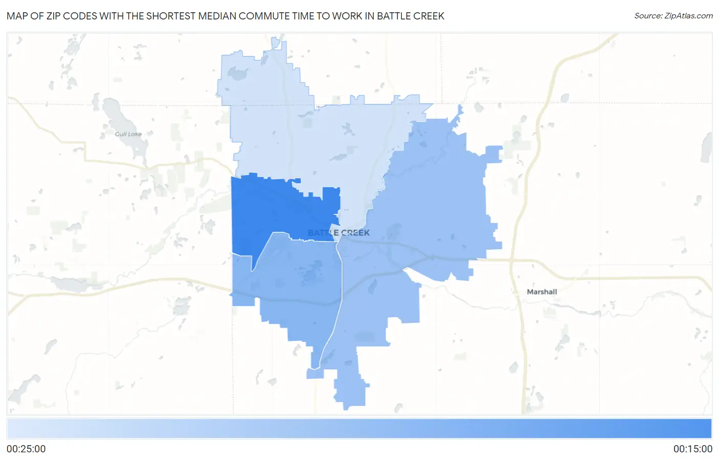 Zip Codes with the Shortest Median Commute Time to Work in Battle Creek Map