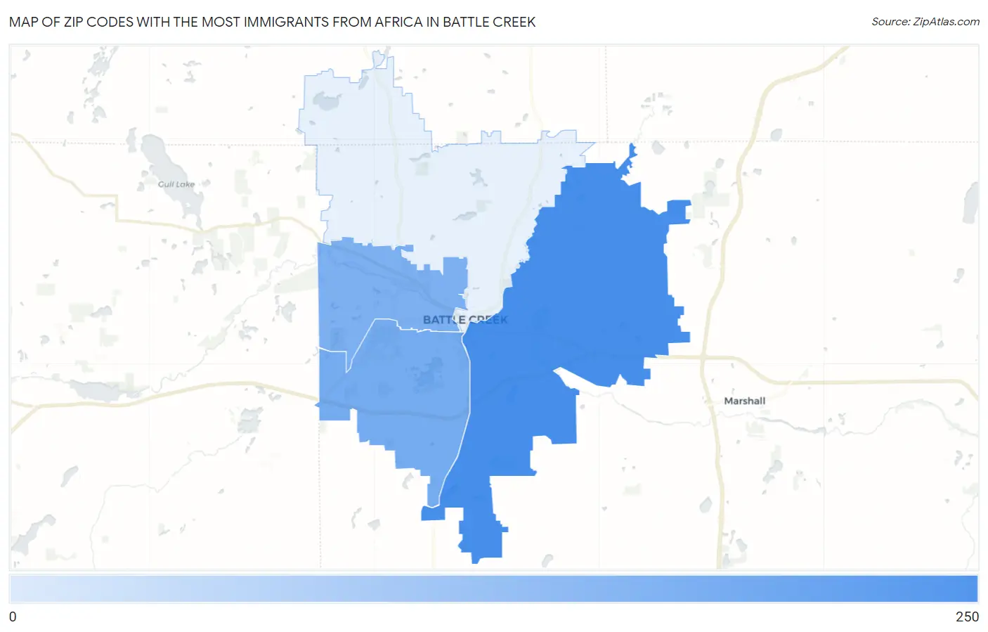 Zip Codes with the Most Immigrants from Africa in Battle Creek Map