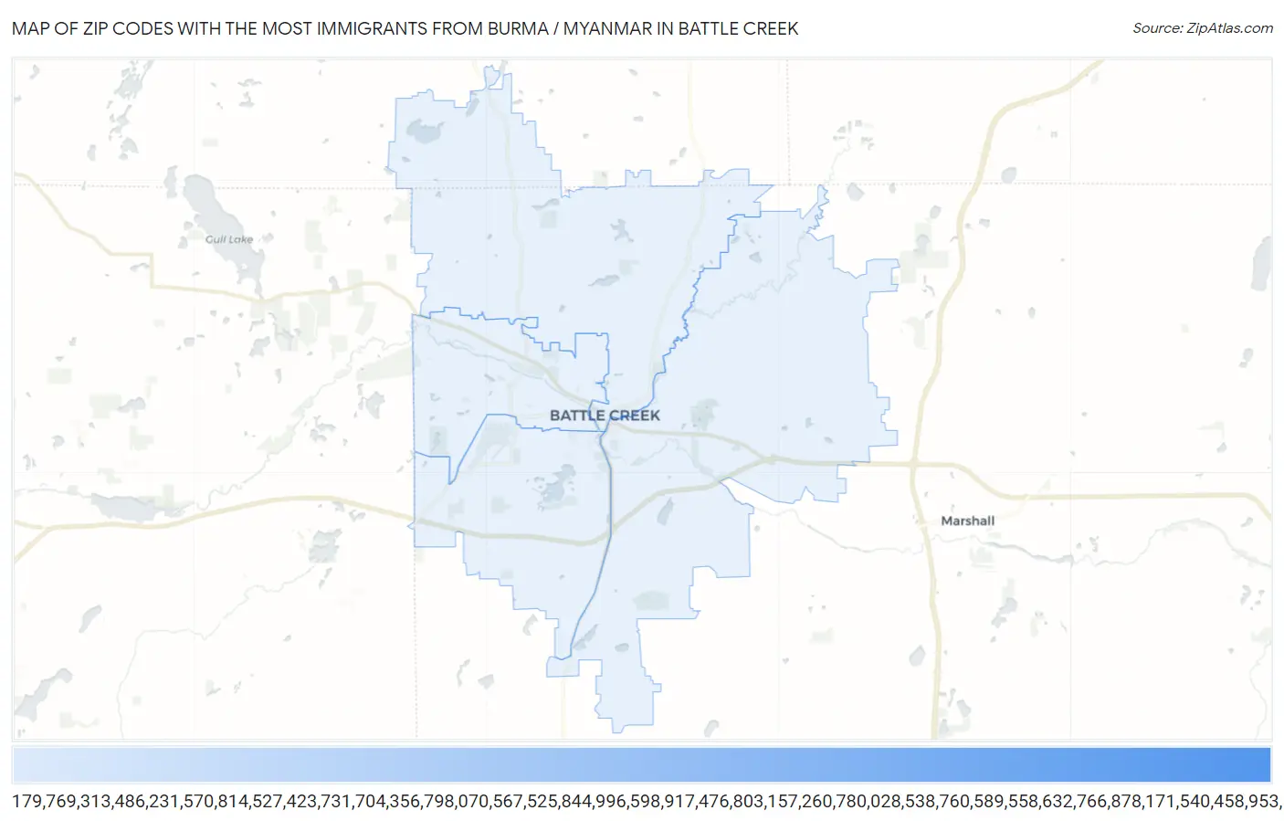 Zip Codes with the Most Immigrants from Burma / Myanmar in Battle Creek Map