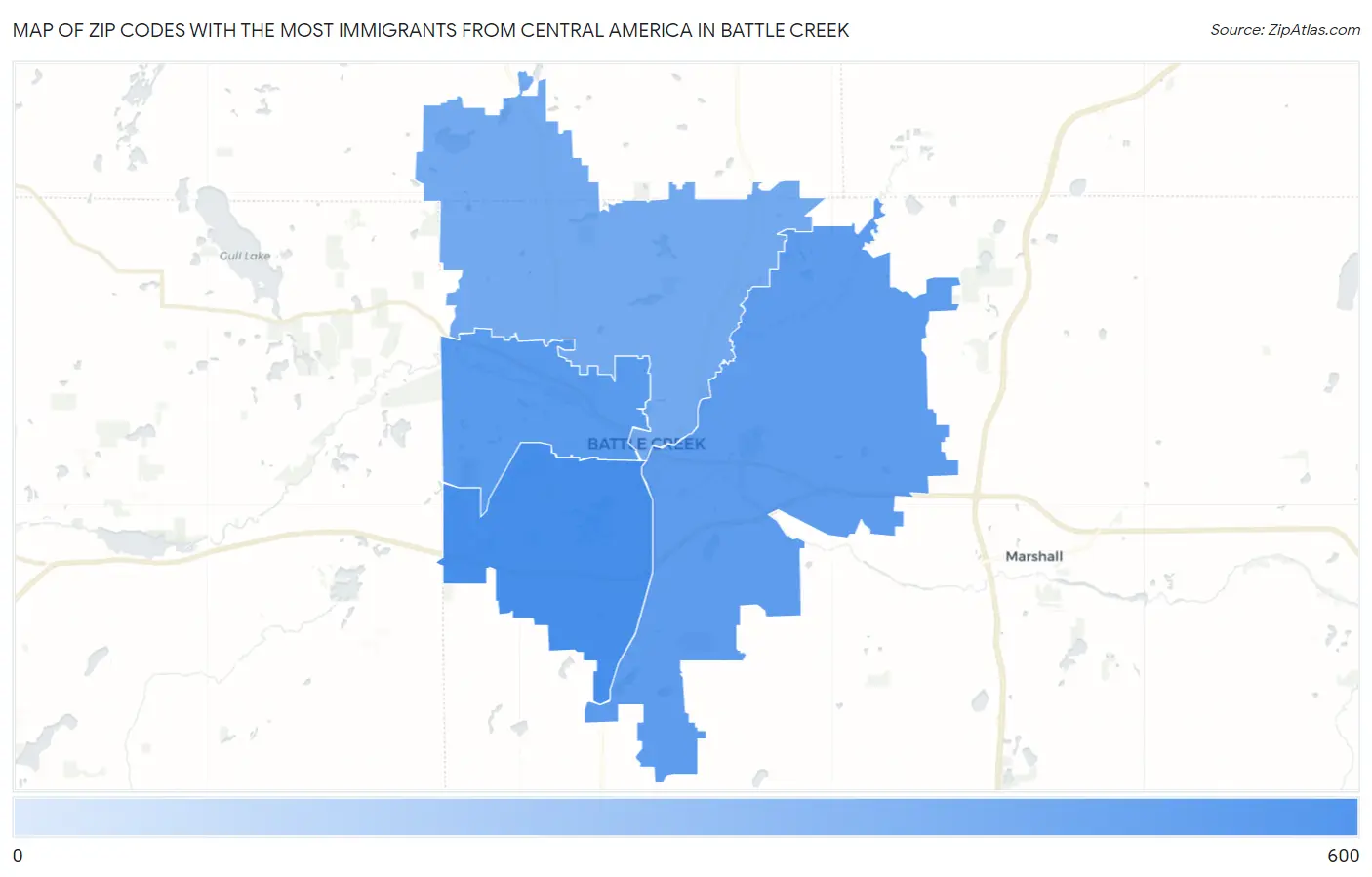 Zip Codes with the Most Immigrants from Central America in Battle Creek Map