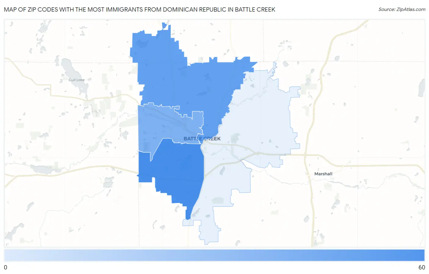 Zip Codes with the Most Immigrants from Dominican Republic in Battle Creek Map