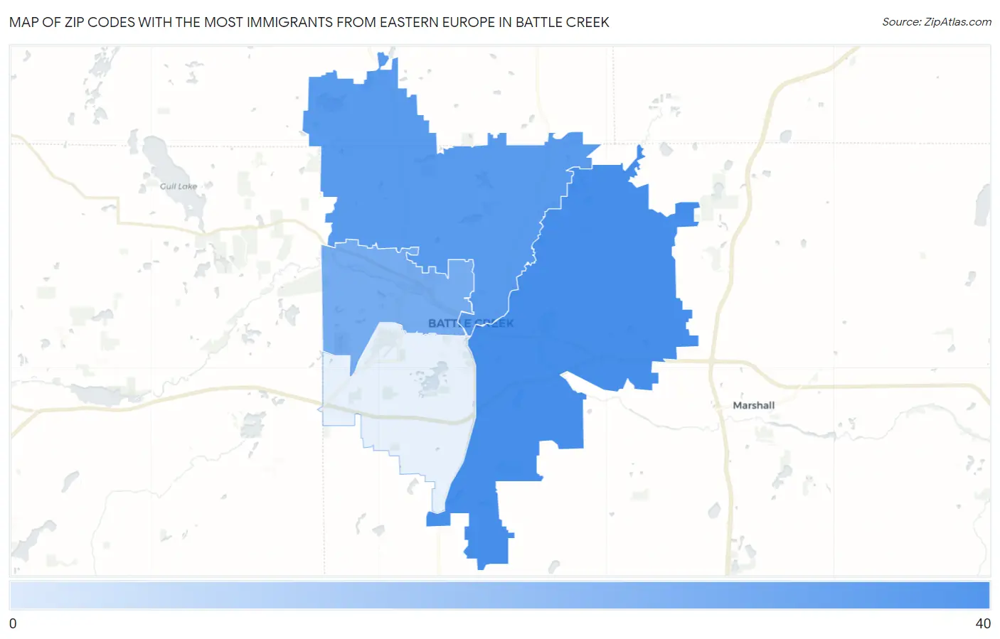 Zip Codes with the Most Immigrants from Eastern Europe in Battle Creek Map