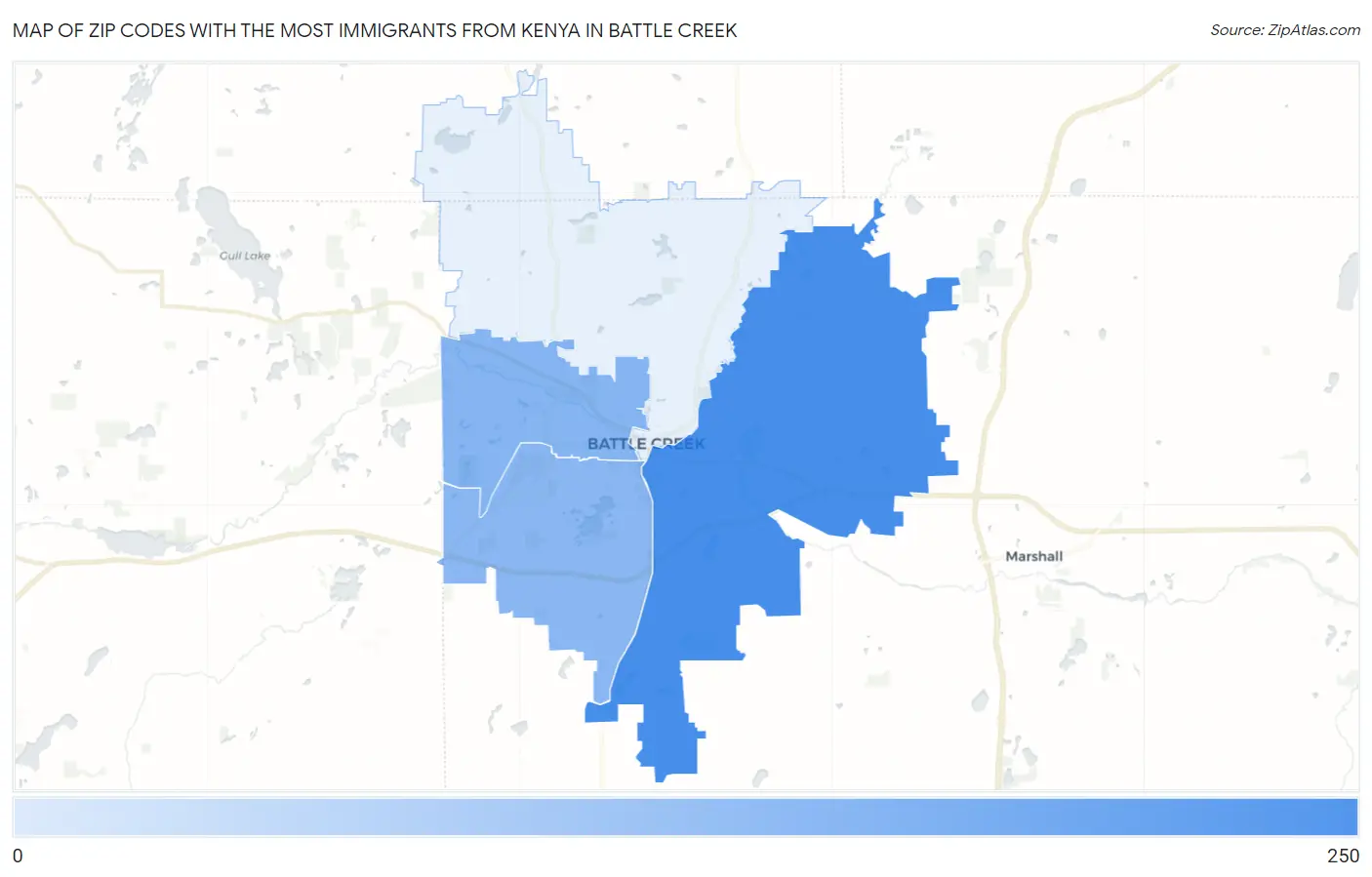 Zip Codes with the Most Immigrants from Kenya in Battle Creek Map