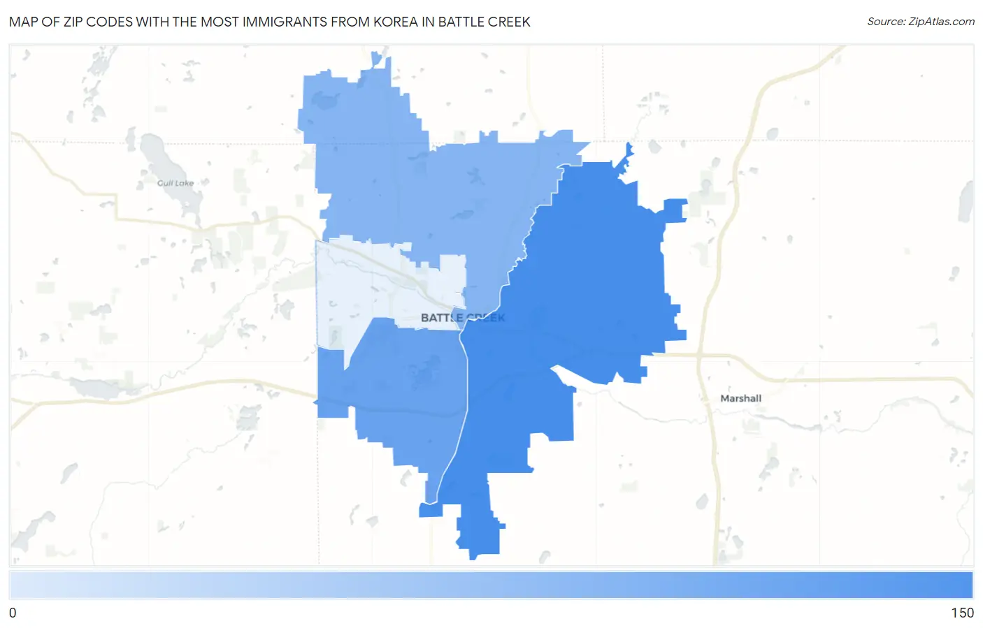 Zip Codes with the Most Immigrants from Korea in Battle Creek Map
