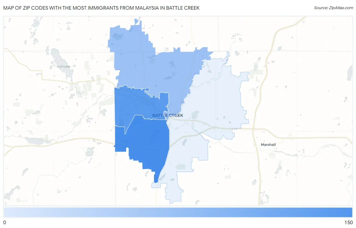 Zip Codes with the Most Immigrants from Malaysia in Battle Creek Map