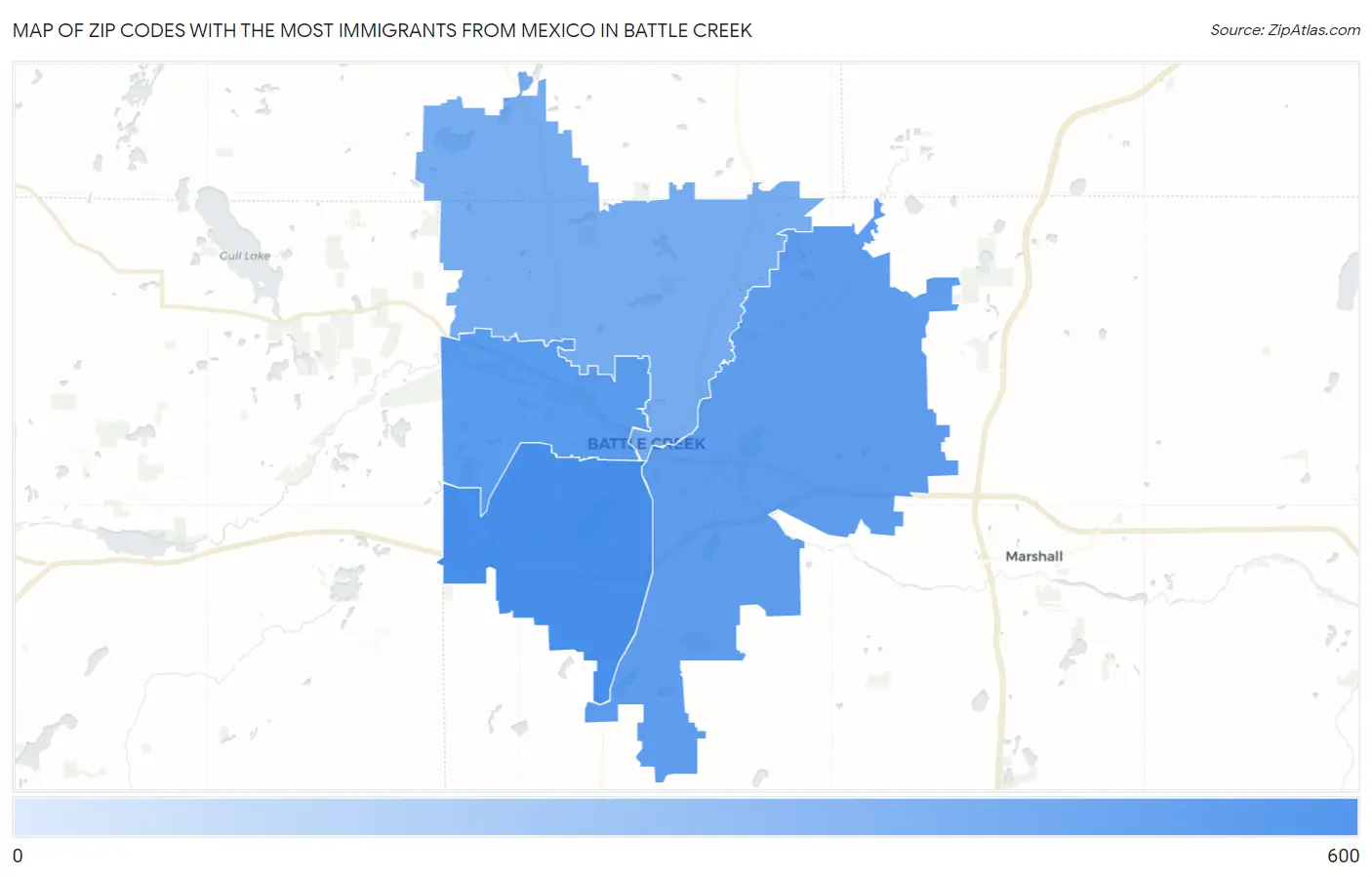 Zip Codes with the Most Immigrants from Mexico in Battle Creek Map