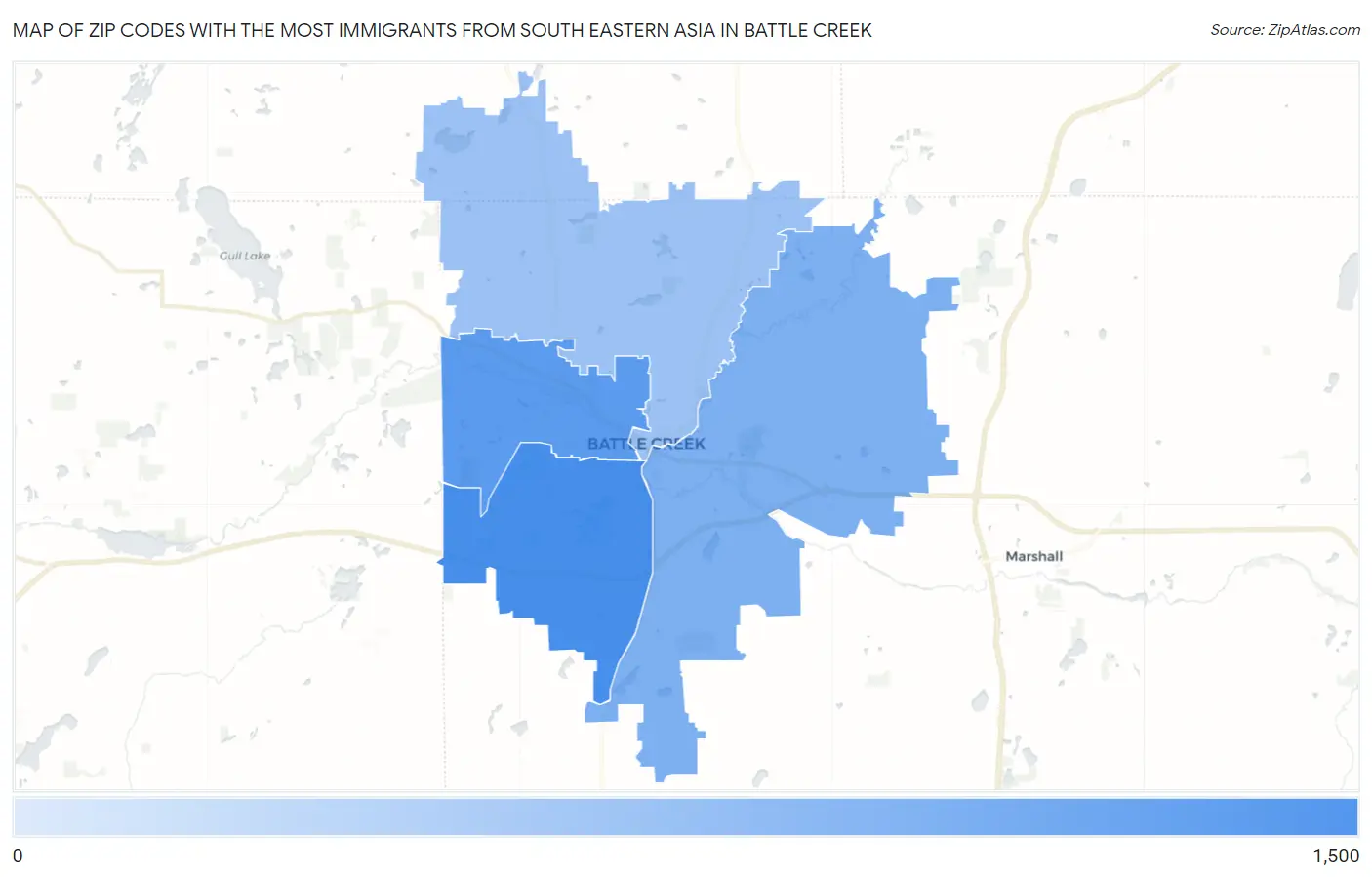 Zip Codes with the Most Immigrants from South Eastern Asia in Battle Creek Map