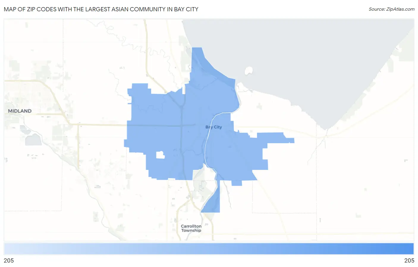 Zip Codes with the Largest Asian Community in Bay City Map