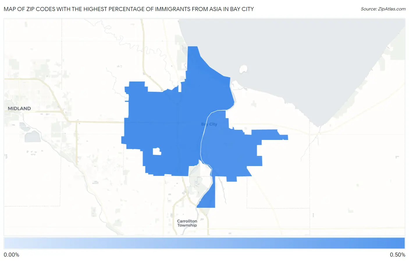 Zip Codes with the Highest Percentage of Immigrants from Asia in Bay City Map
