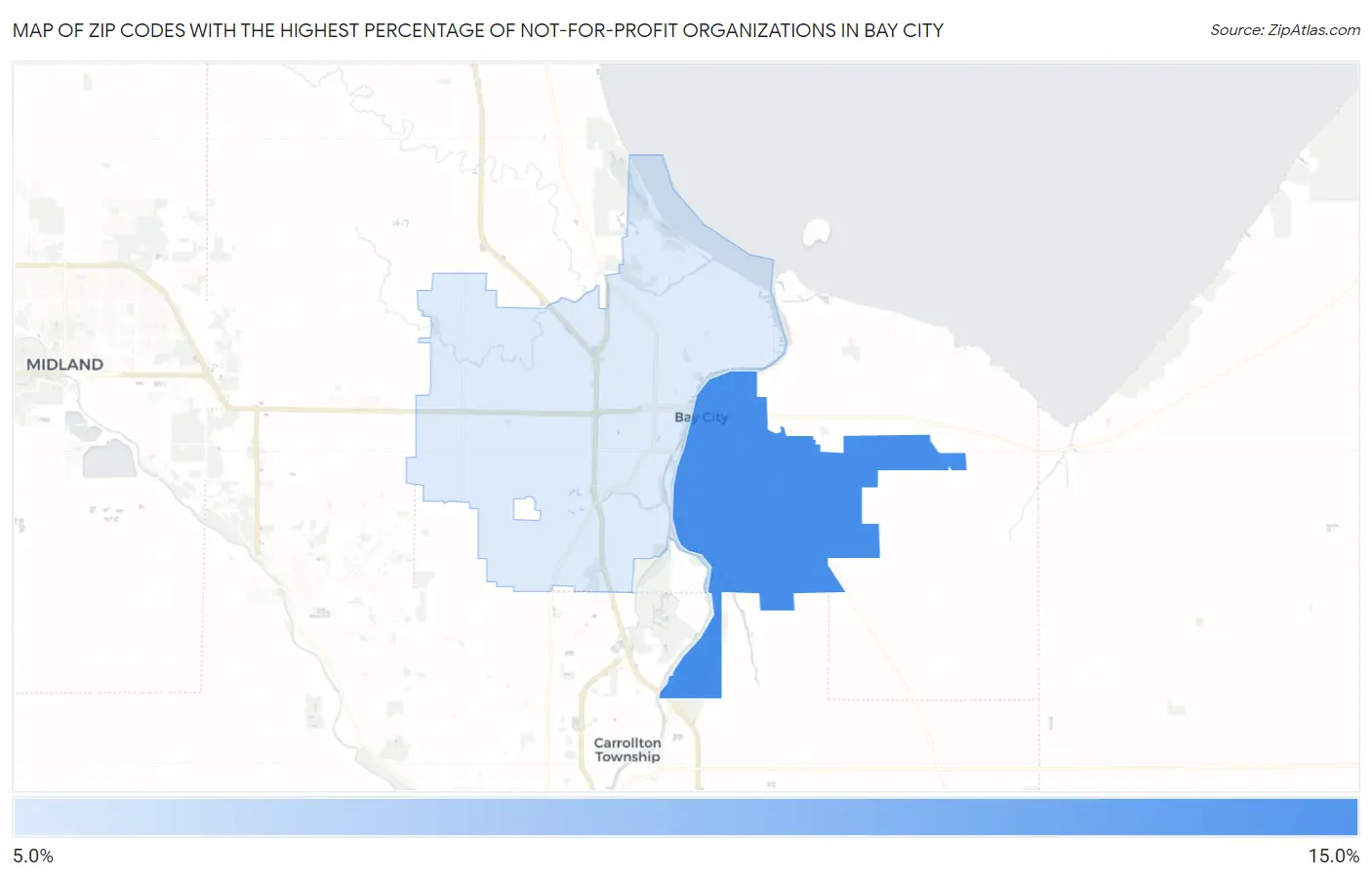 Zip Codes with the Highest Percentage of Not-for-profit Organizations in Bay City Map