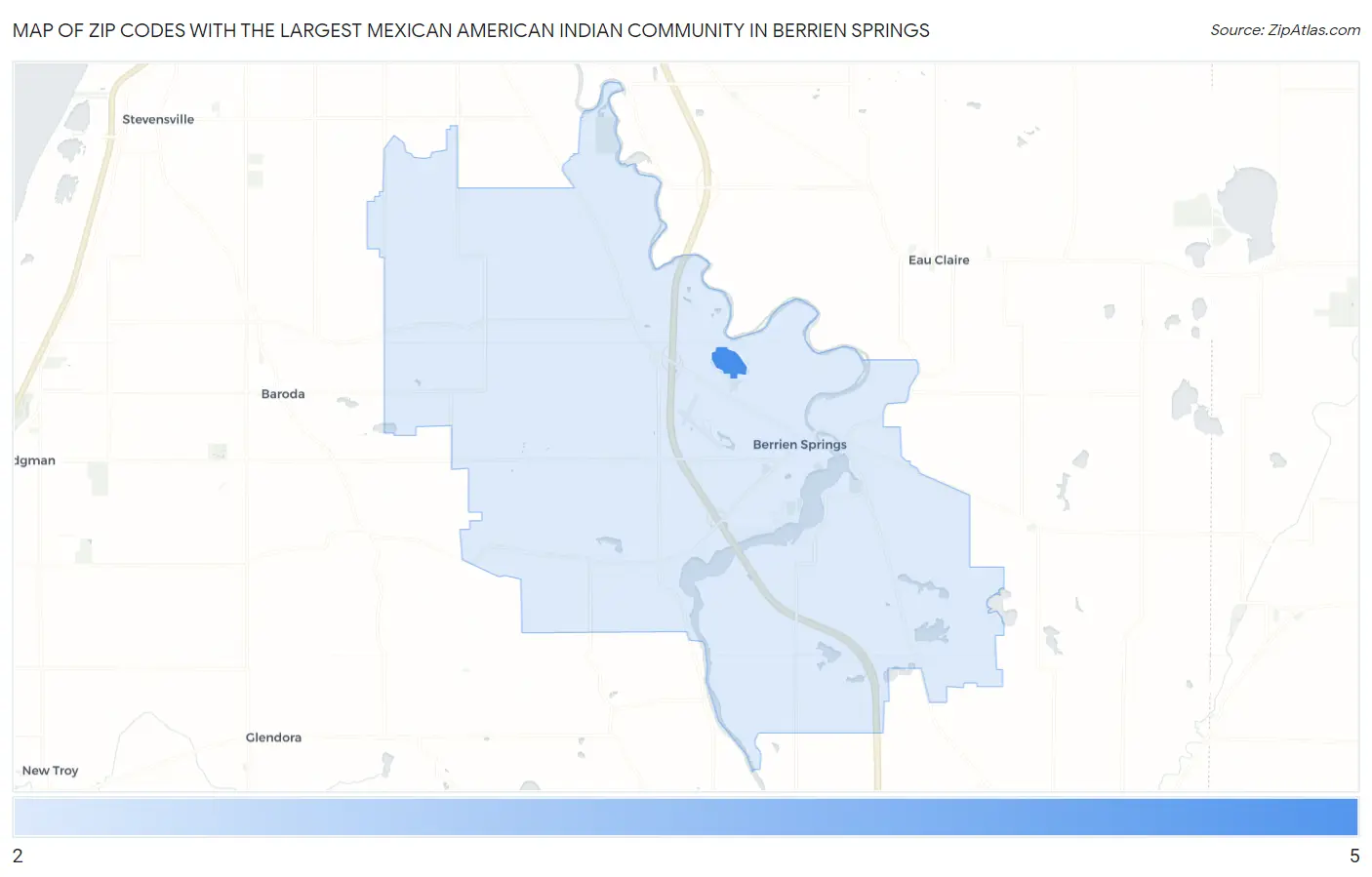 Zip Codes with the Largest Mexican American Indian Community in Berrien Springs Map