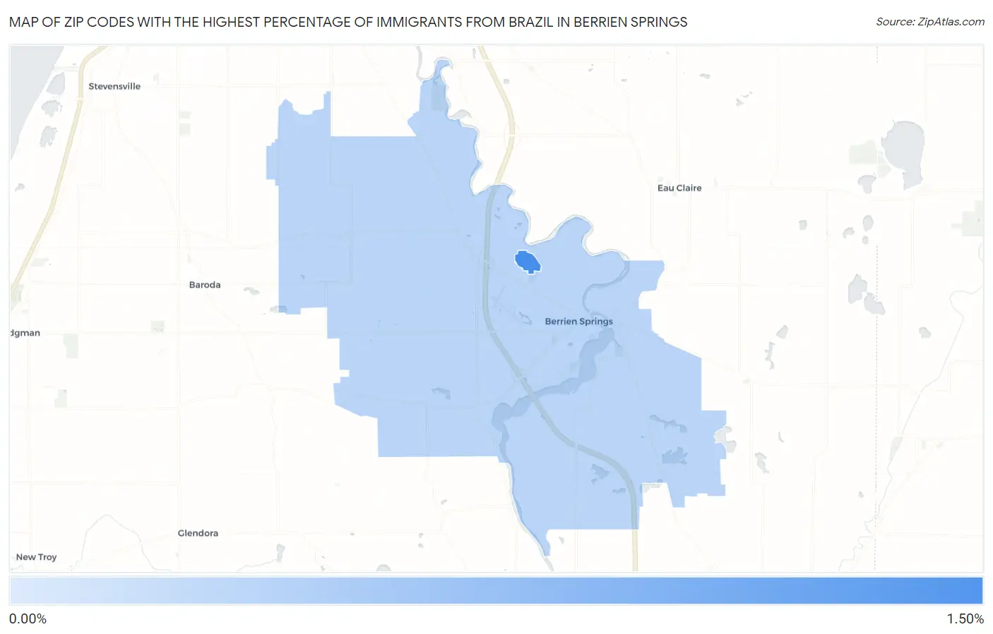 Zip Codes with the Highest Percentage of Immigrants from Brazil in Berrien Springs Map