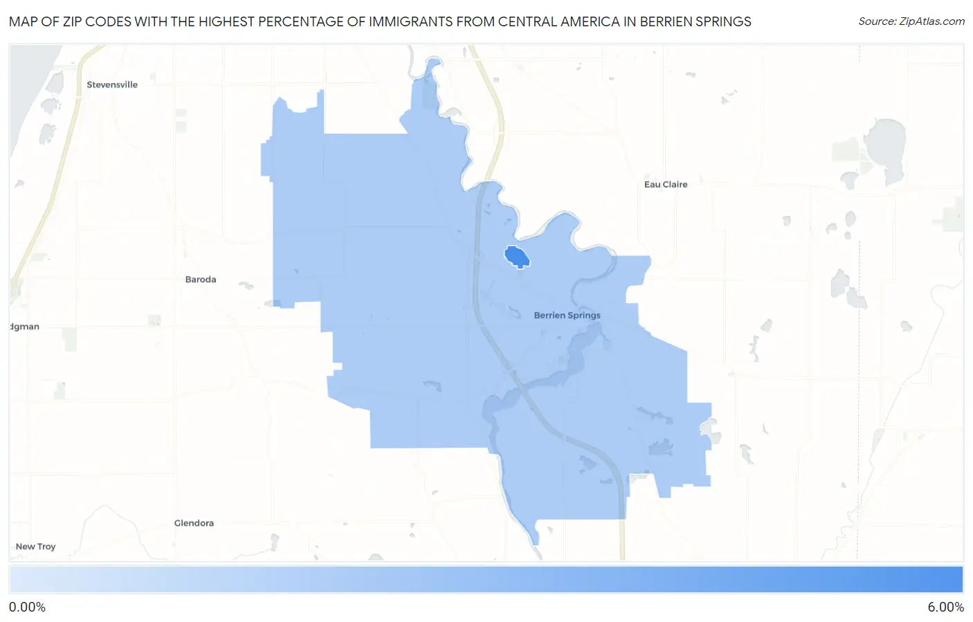 Zip Codes with the Highest Percentage of Immigrants from Central America in Berrien Springs Map
