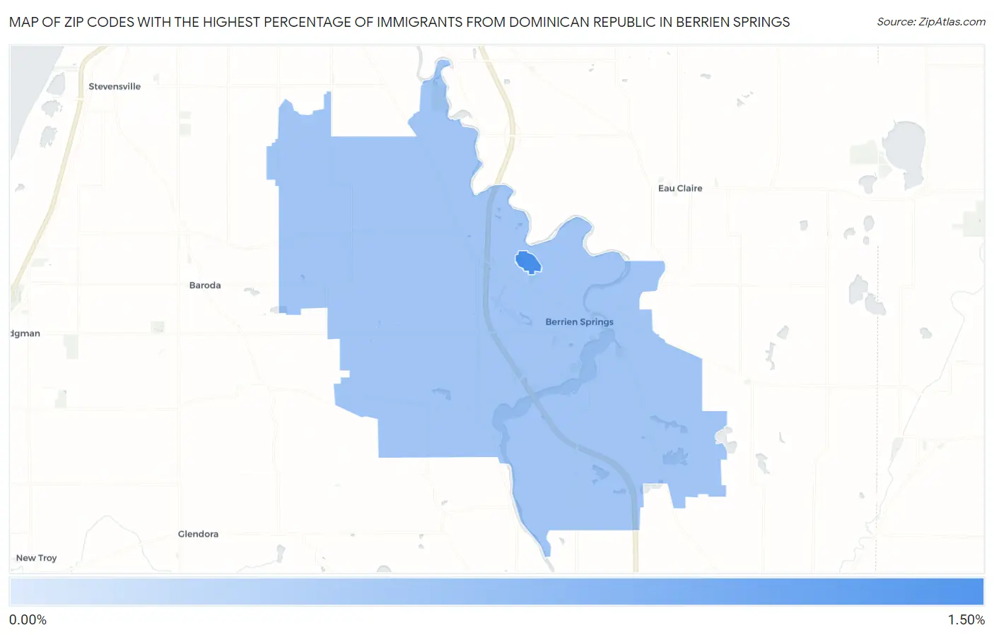 Zip Codes with the Highest Percentage of Immigrants from Dominican Republic in Berrien Springs Map