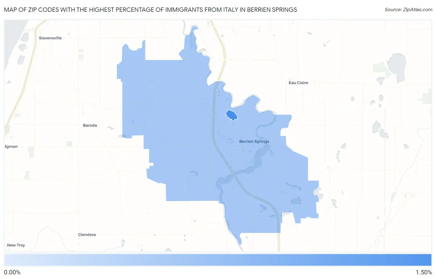 Zip Codes with the Highest Percentage of Immigrants from Italy in Berrien Springs Map
