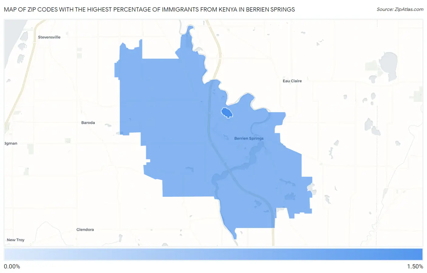 Zip Codes with the Highest Percentage of Immigrants from Kenya in Berrien Springs Map