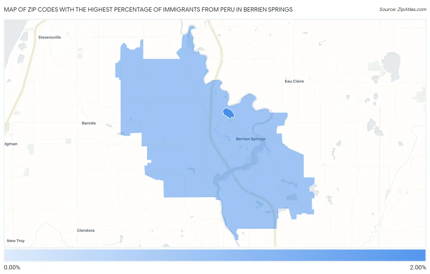 Zip Codes with the Highest Percentage of Immigrants from Peru in Berrien Springs Map
