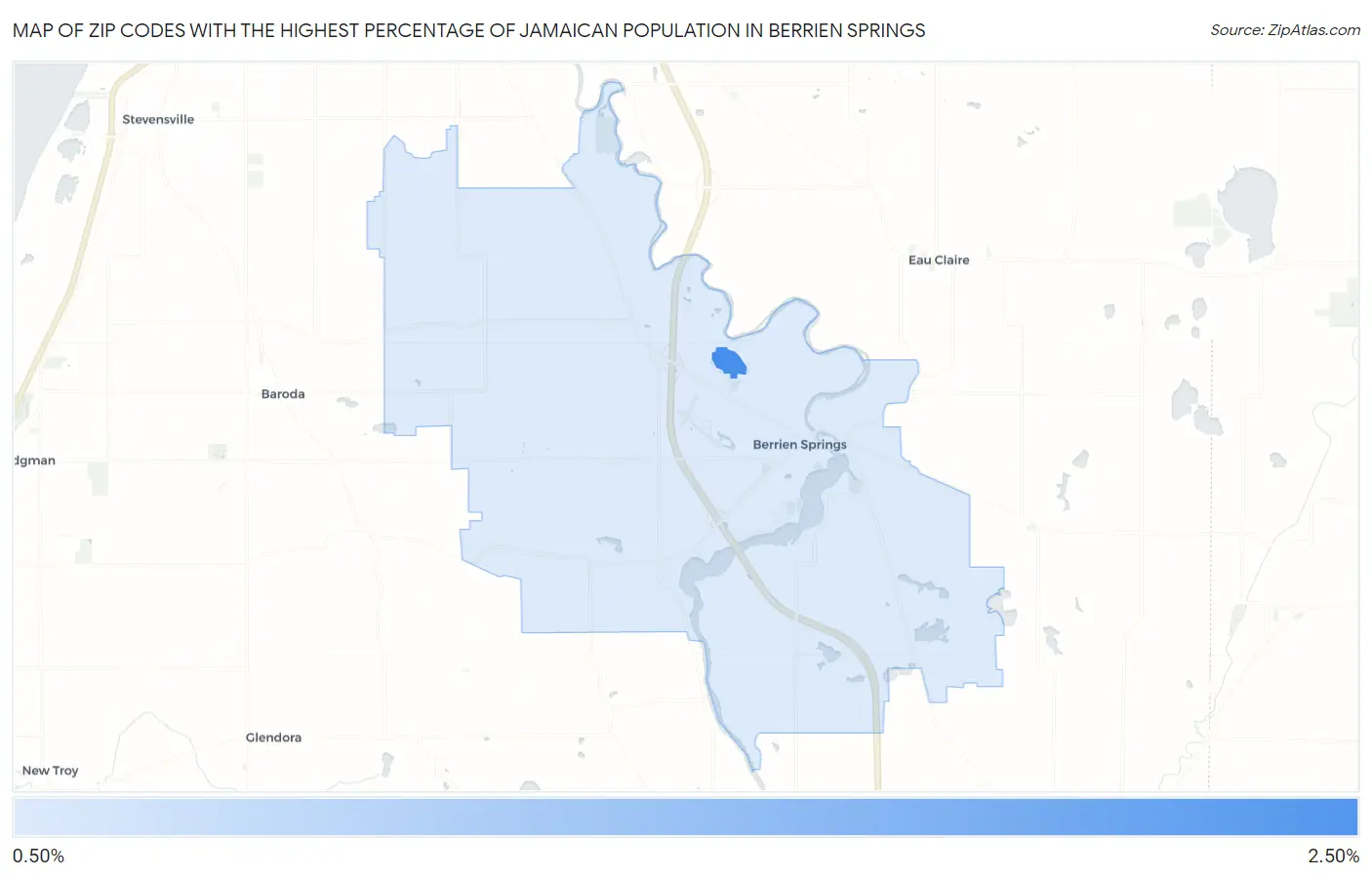 Zip Codes with the Highest Percentage of Jamaican Population in Berrien Springs Map