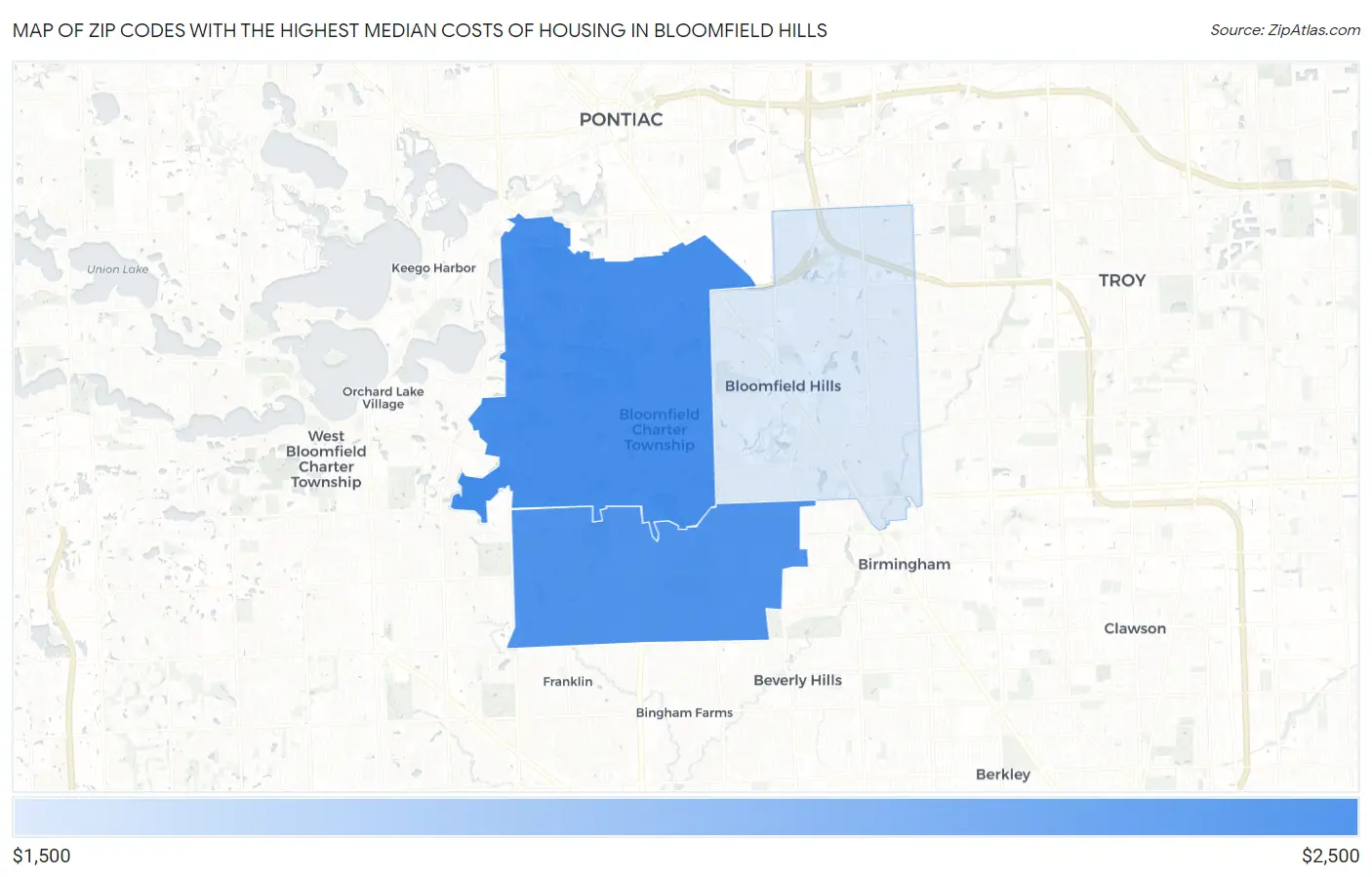 Zip Codes with the Highest Median Costs of Housing in Bloomfield Hills Map