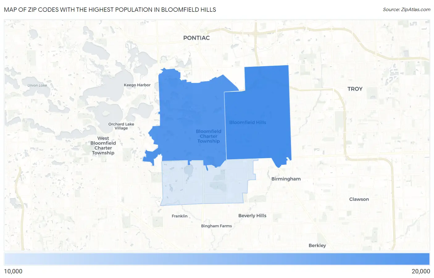Zip Codes with the Highest Population in Bloomfield Hills Map