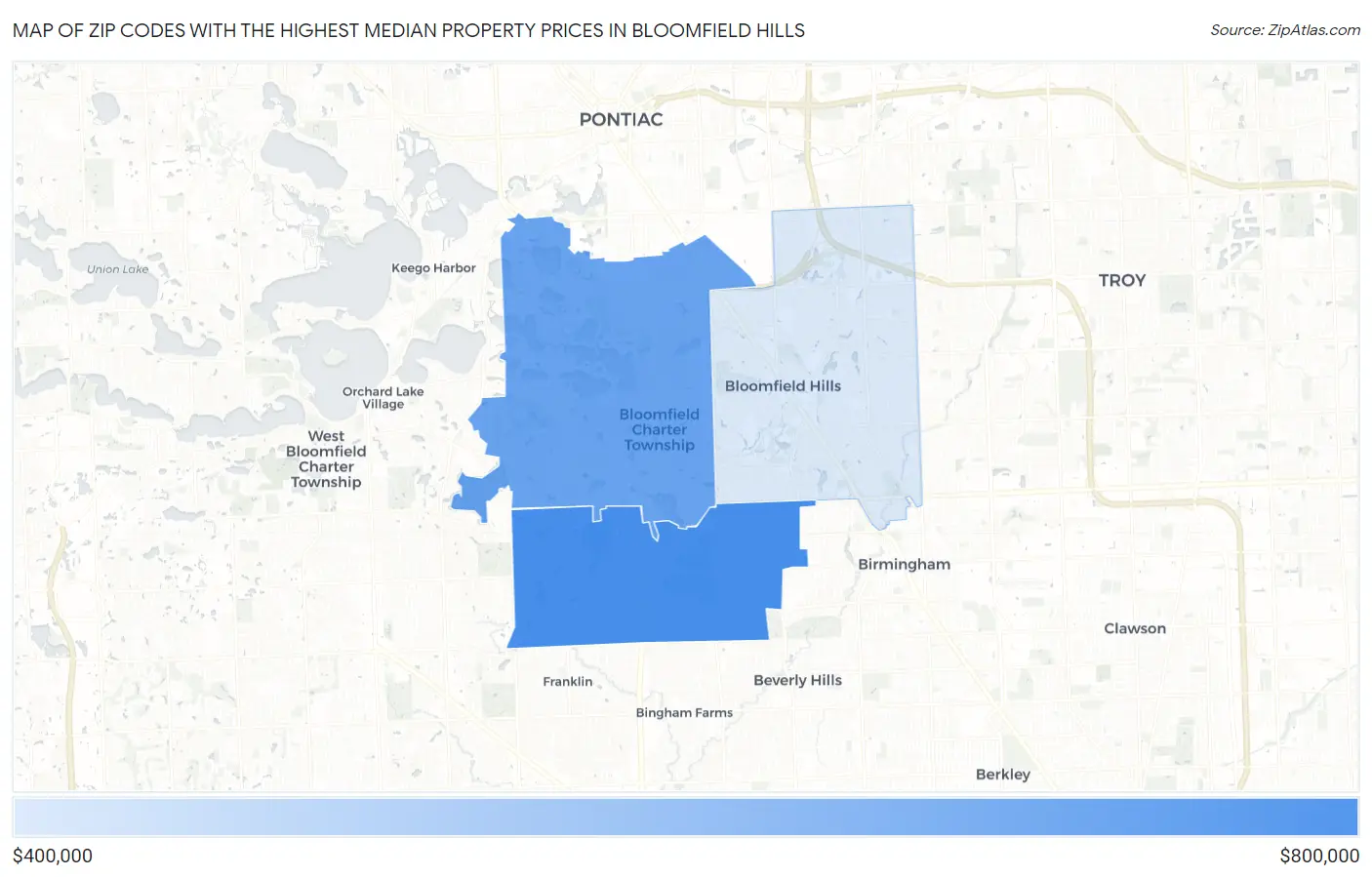Zip Codes with the Highest Median Property Prices in Bloomfield Hills Map