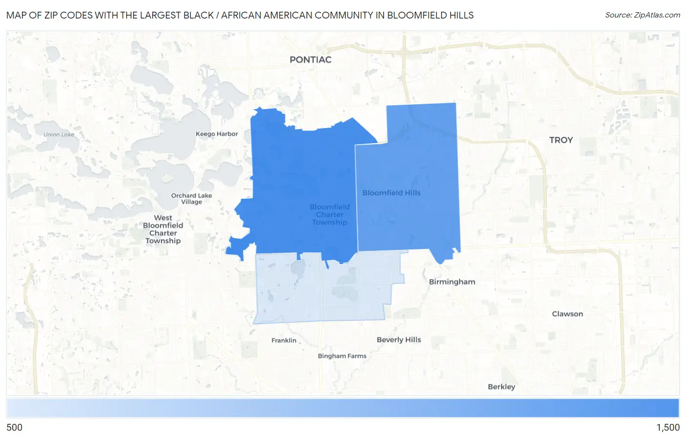 Zip Codes with the Largest Black / African American Community in Bloomfield Hills Map