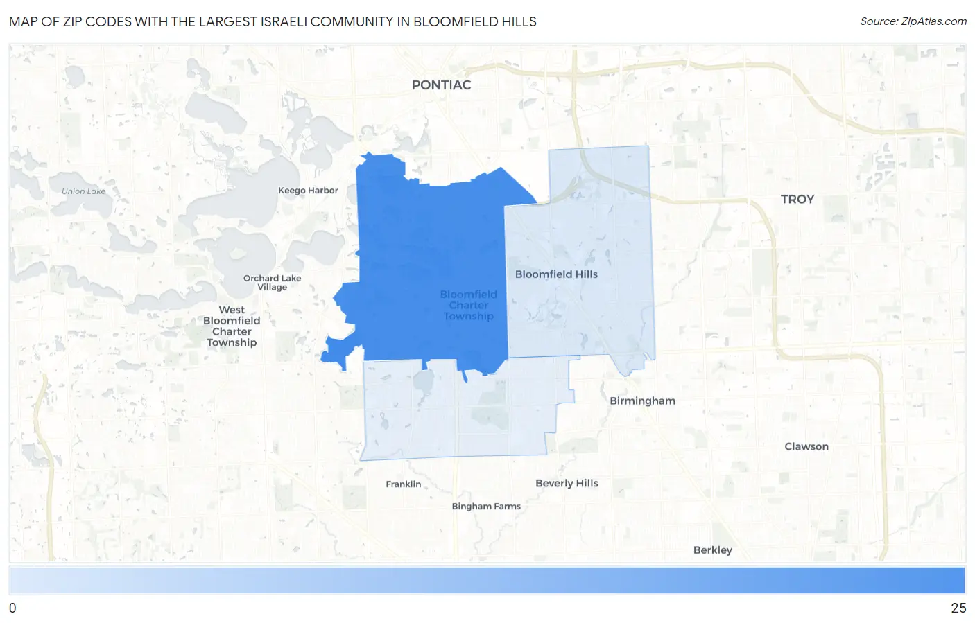 Zip Codes with the Largest Israeli Community in Bloomfield Hills Map