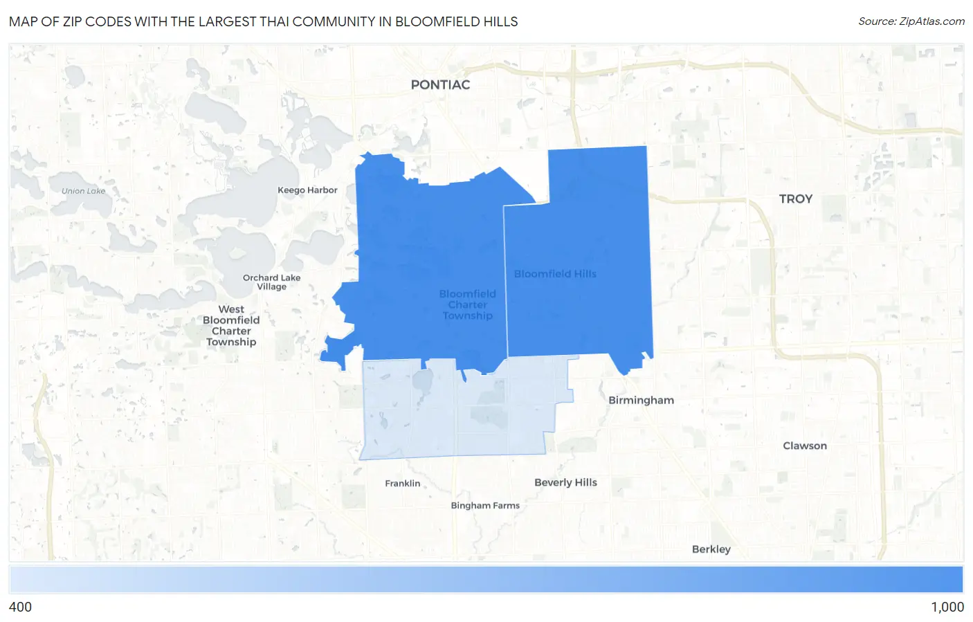 Zip Codes with the Largest Thai Community in Bloomfield Hills Map