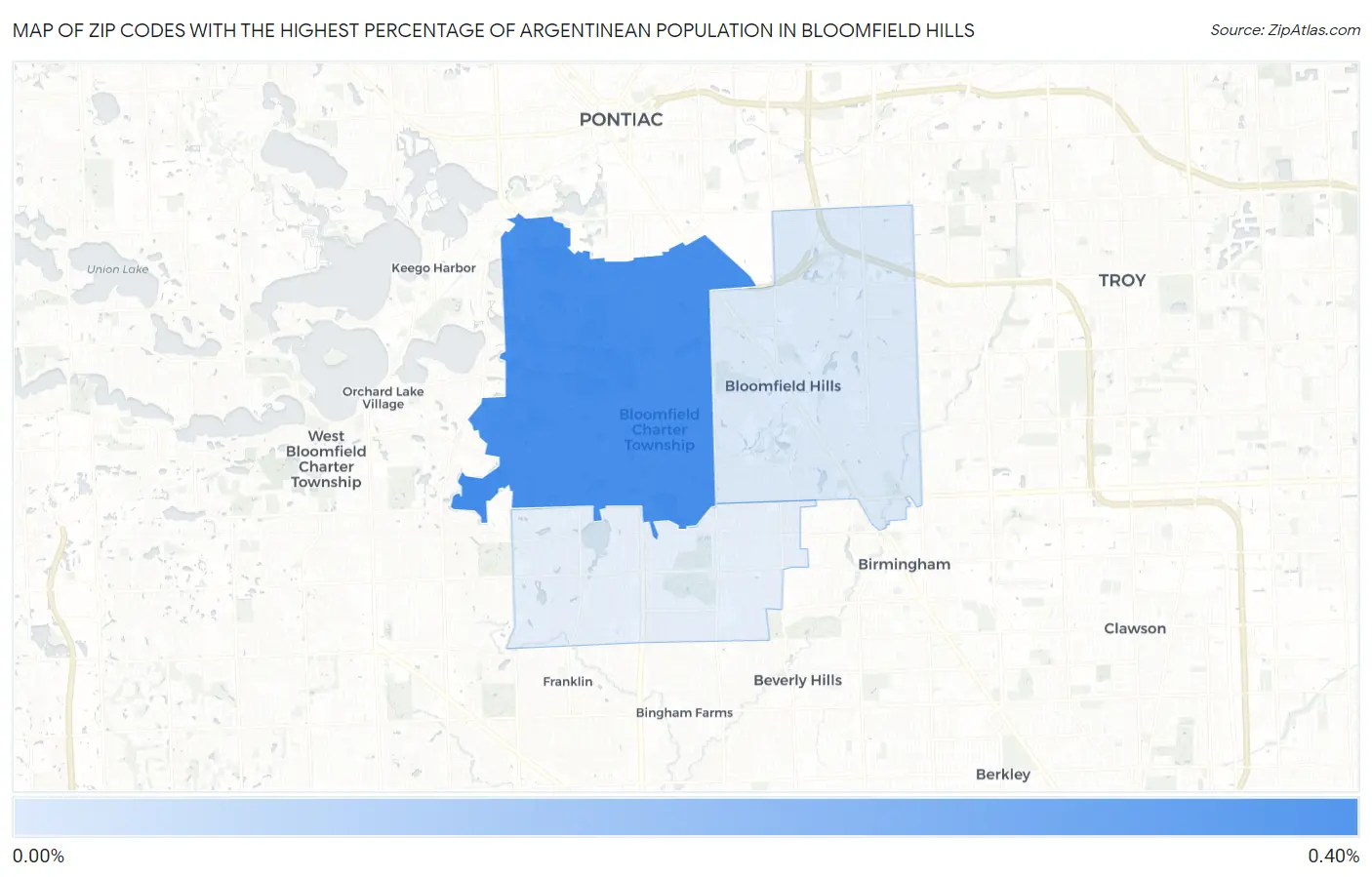 Zip Codes with the Highest Percentage of Argentinean Population in Bloomfield Hills Map