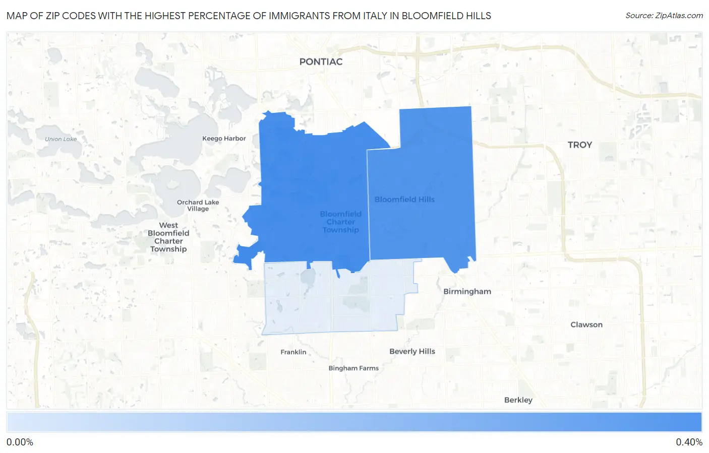 Zip Codes with the Highest Percentage of Immigrants from Italy in Bloomfield Hills Map