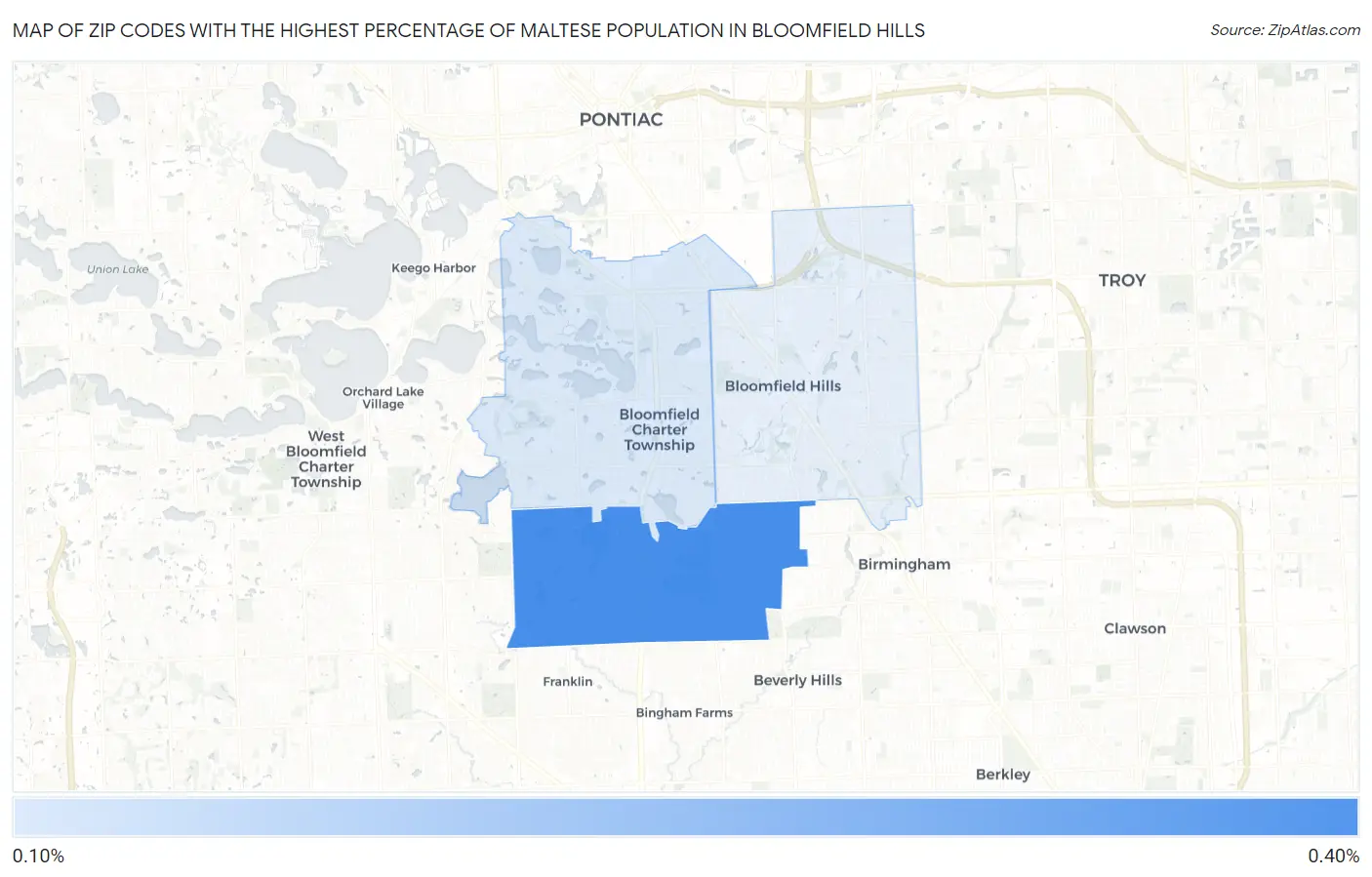 Zip Codes with the Highest Percentage of Maltese Population in Bloomfield Hills Map