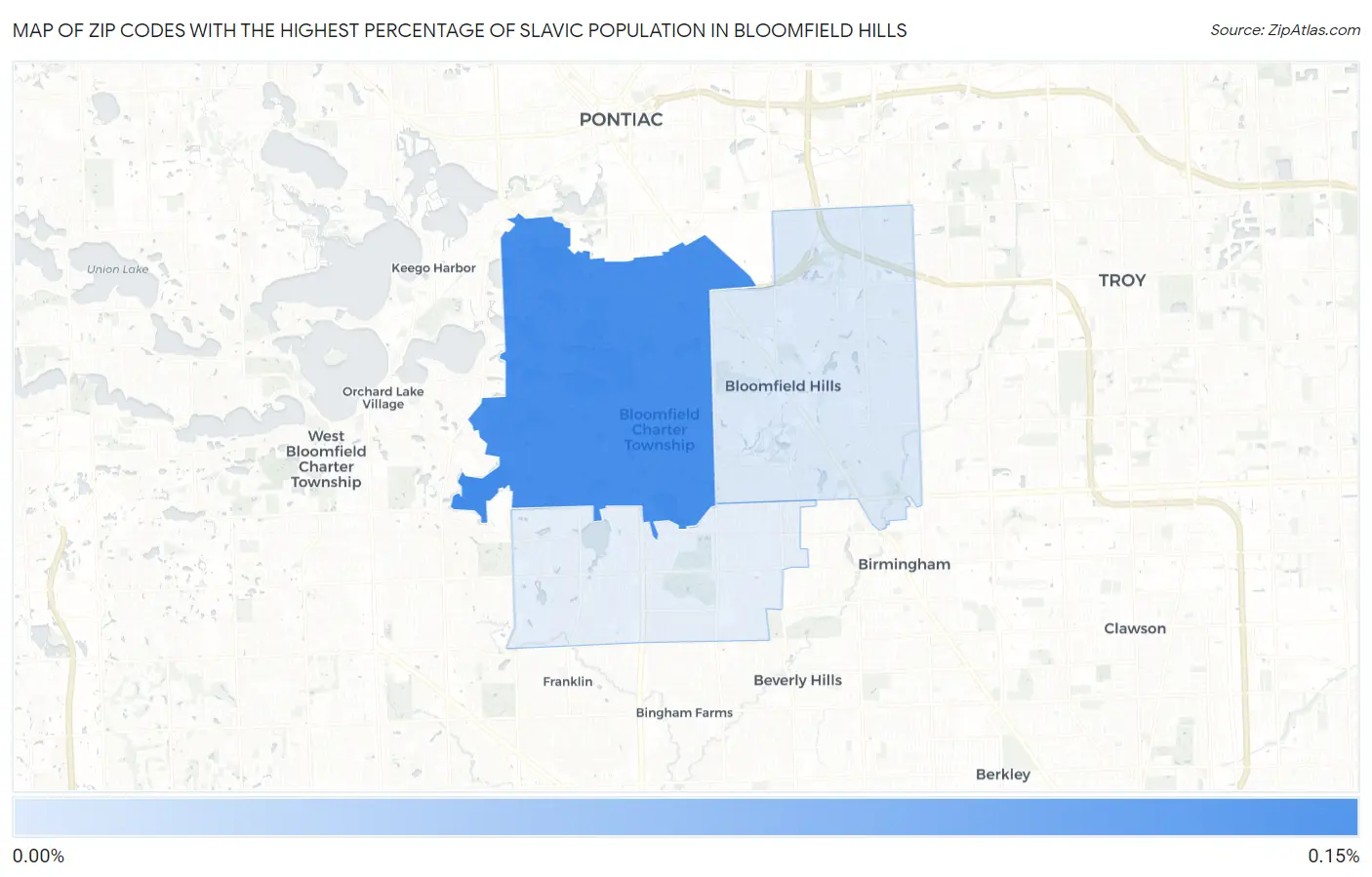 Zip Codes with the Highest Percentage of Slavic Population in Bloomfield Hills Map