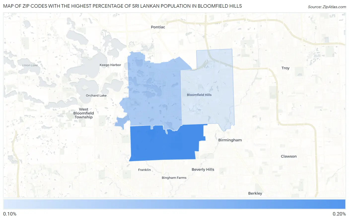 Zip Codes with the Highest Percentage of Sri Lankan Population in Bloomfield Hills Map