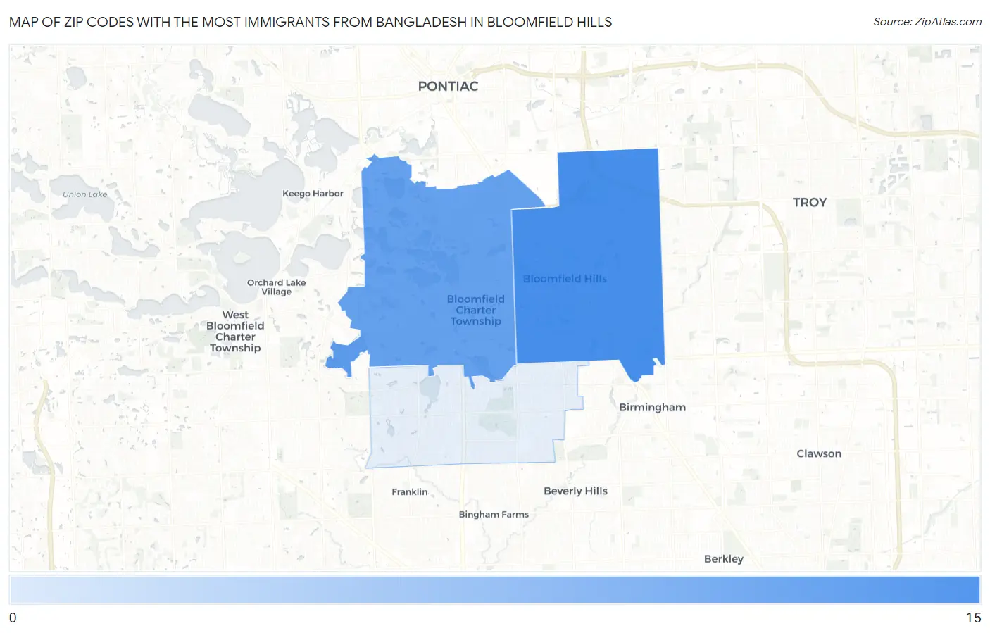 Zip Codes with the Most Immigrants from Bangladesh in Bloomfield Hills Map