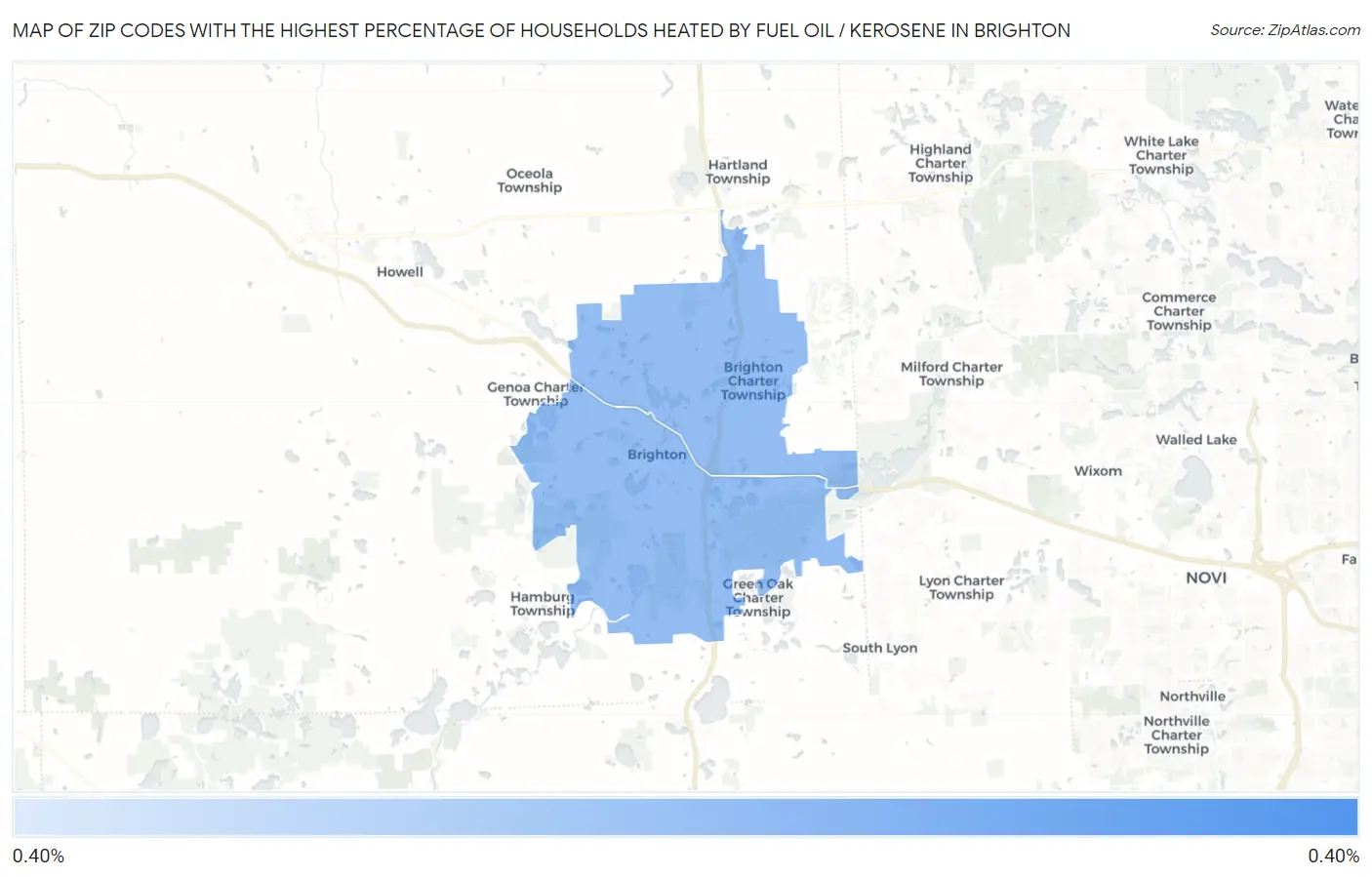 Zip Codes with the Highest Percentage of Households Heated by Fuel Oil / Kerosene in Brighton Map