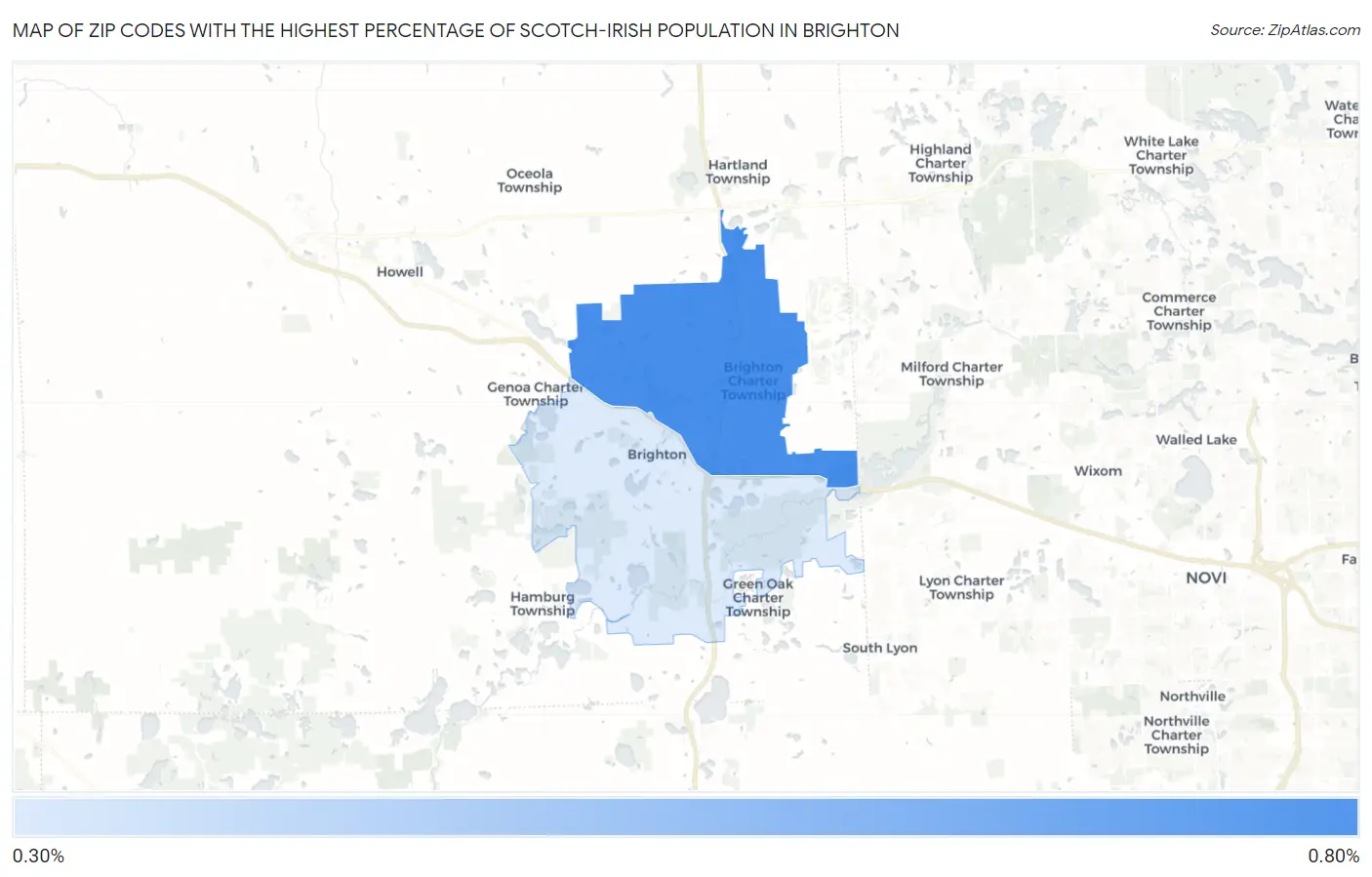 Zip Codes with the Highest Percentage of Scotch-Irish Population in Brighton Map