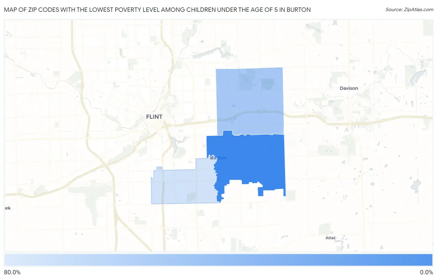 Zip Codes with the Lowest Poverty Level Among Children Under the Age of 5 in Burton Map