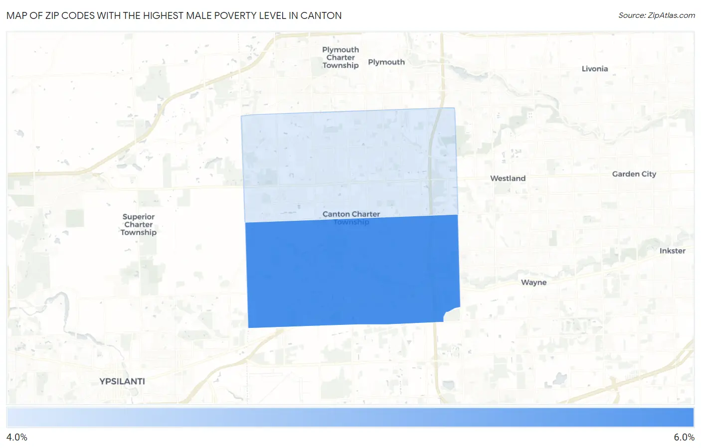Zip Codes with the Highest Male Poverty Level in Canton Map