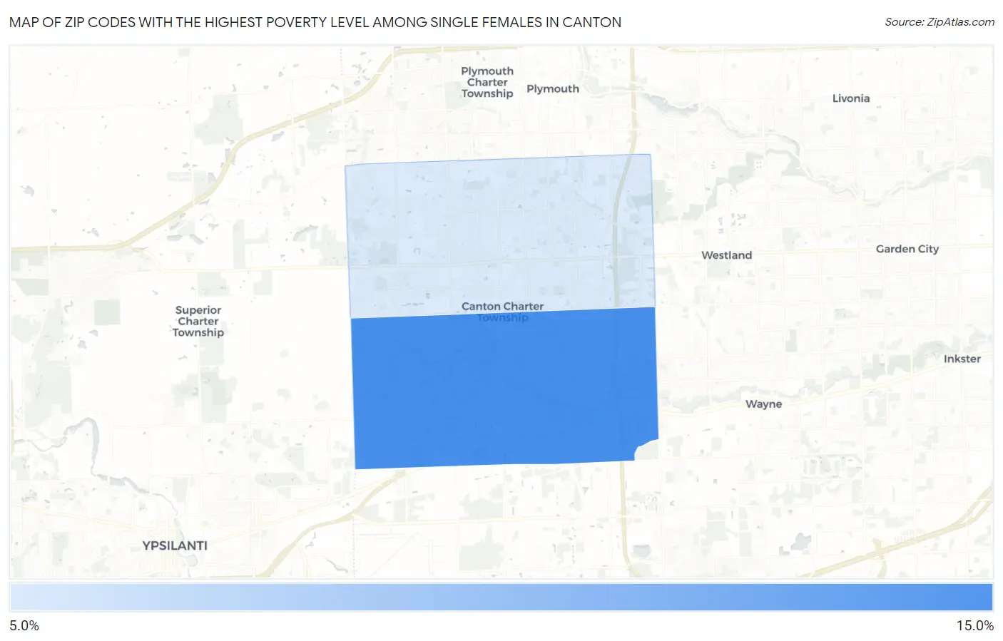 Zip Codes with the Highest Poverty Level Among Single Females in Canton Map