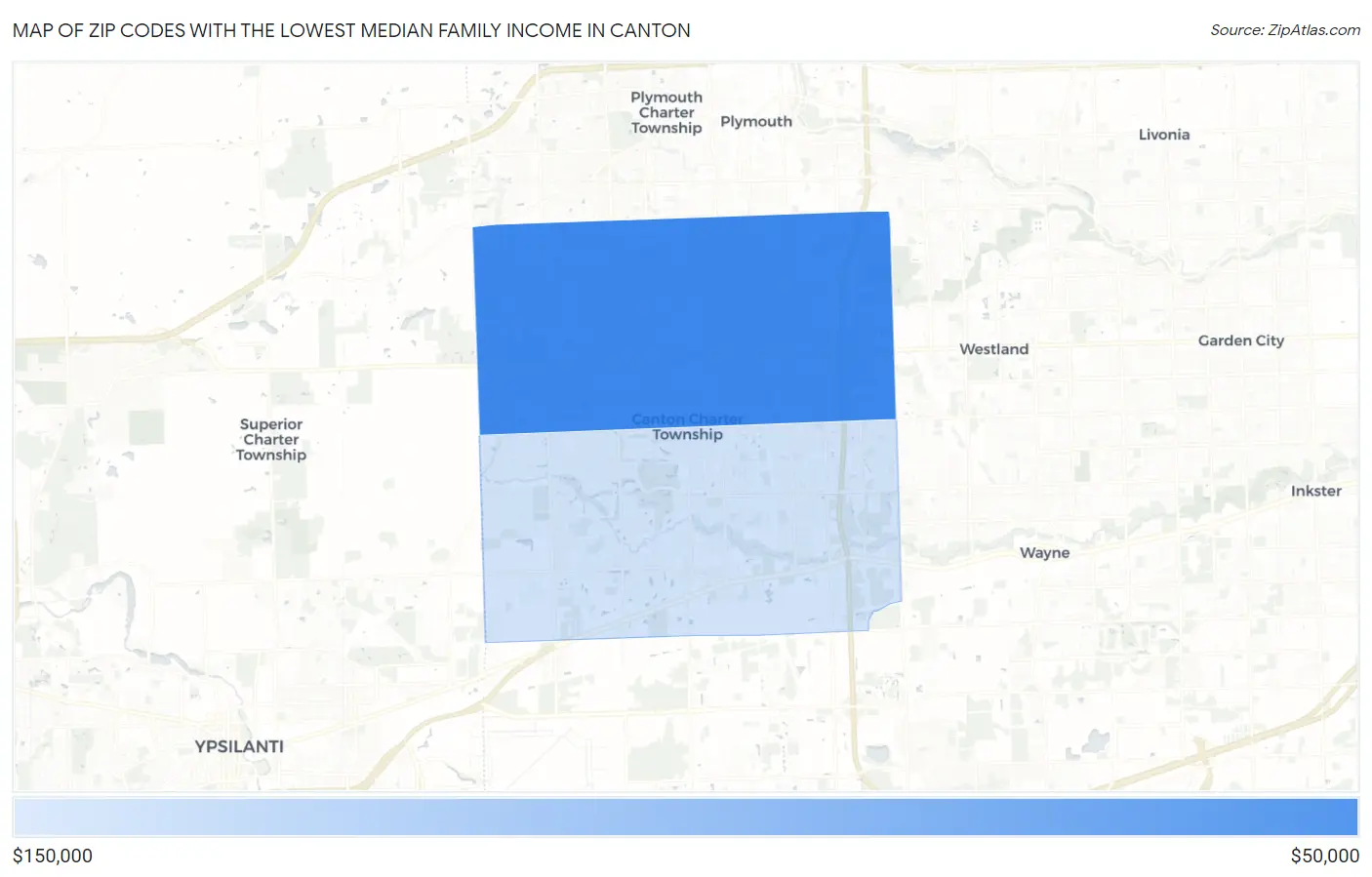 Zip Codes with the Lowest Median Family Income in Canton Map