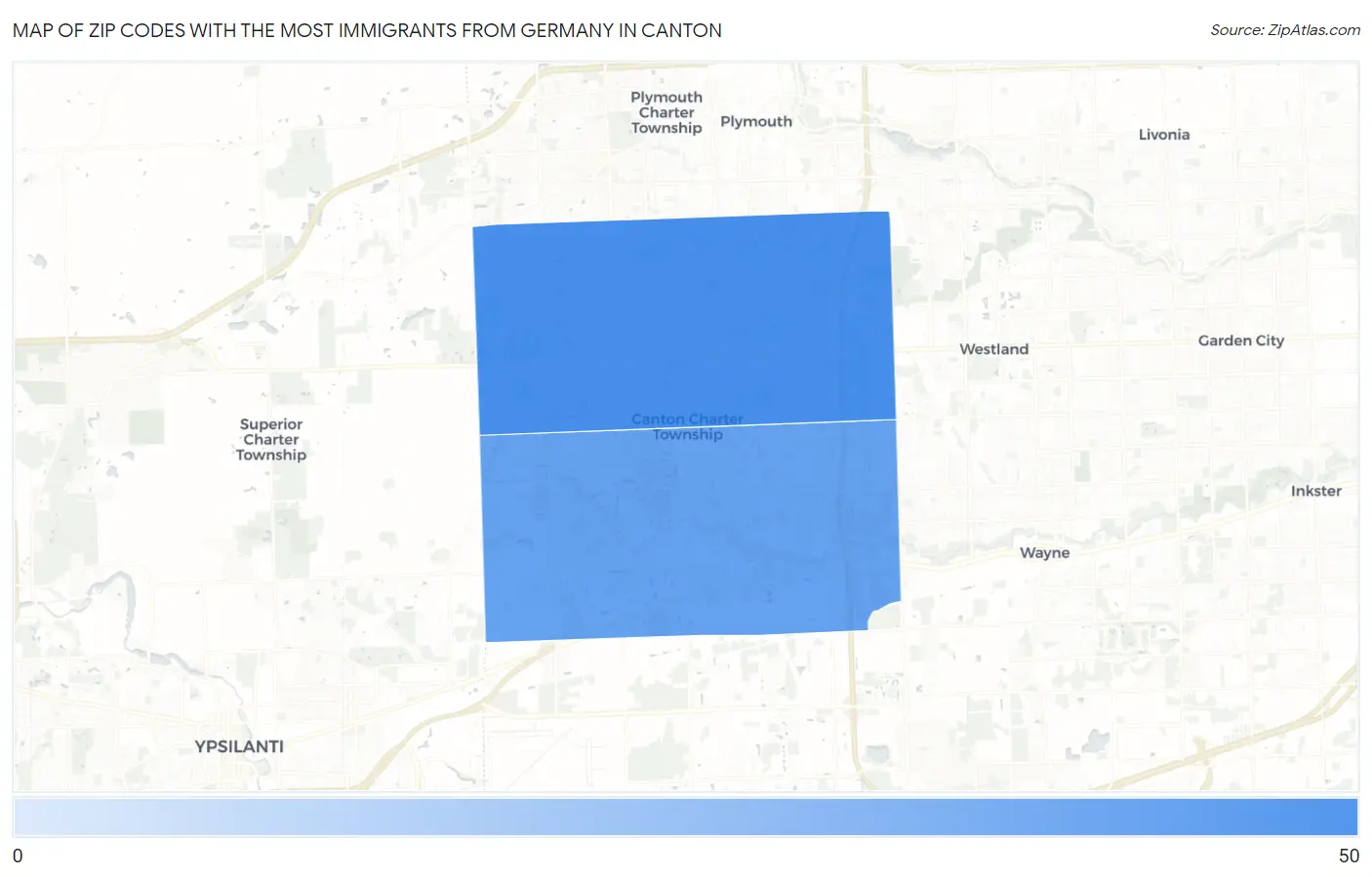 Zip Codes with the Most Immigrants from Germany in Canton Map