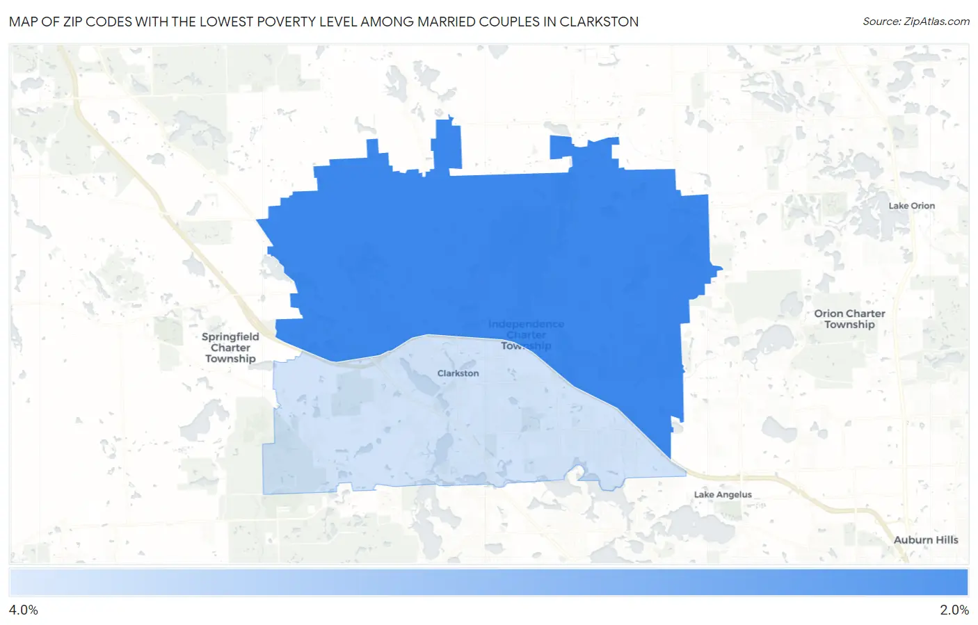 Zip Codes with the Lowest Poverty Level Among Married Couples in Clarkston Map