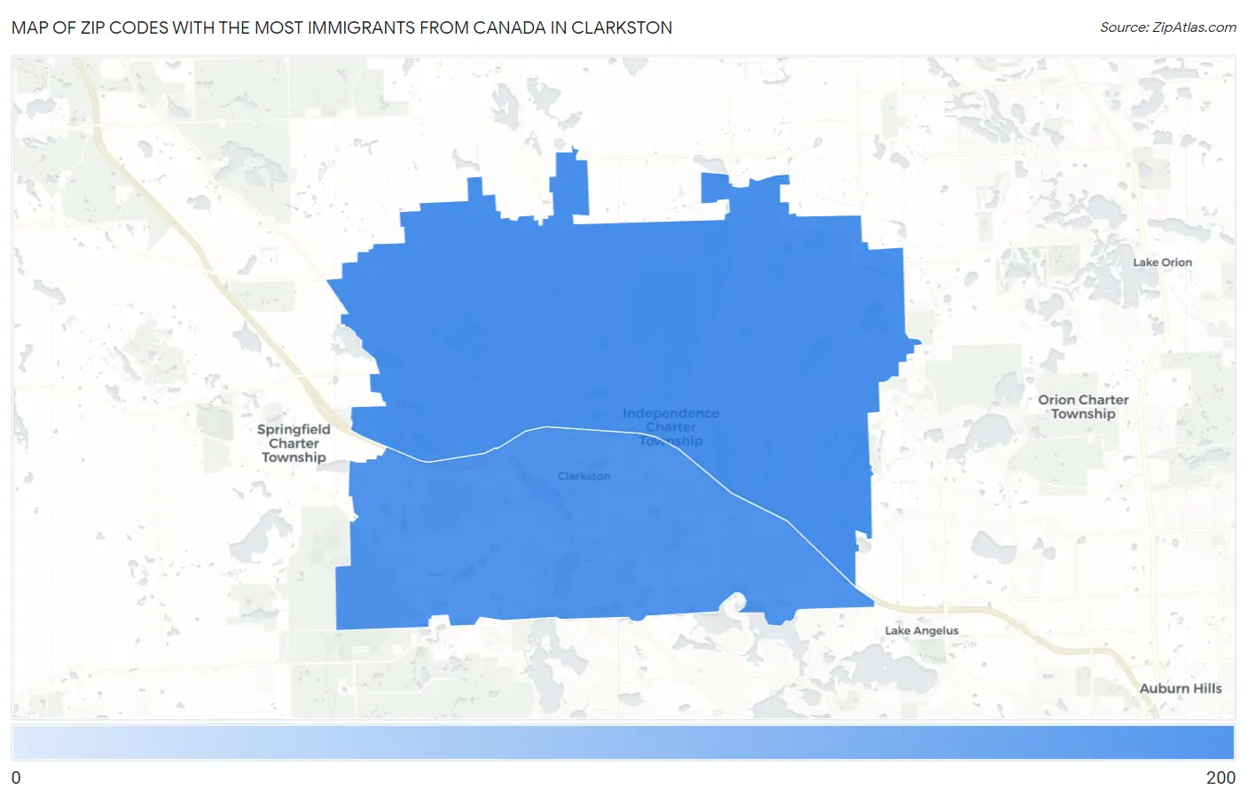 Zip Codes with the Most Immigrants from Canada in Clarkston Map