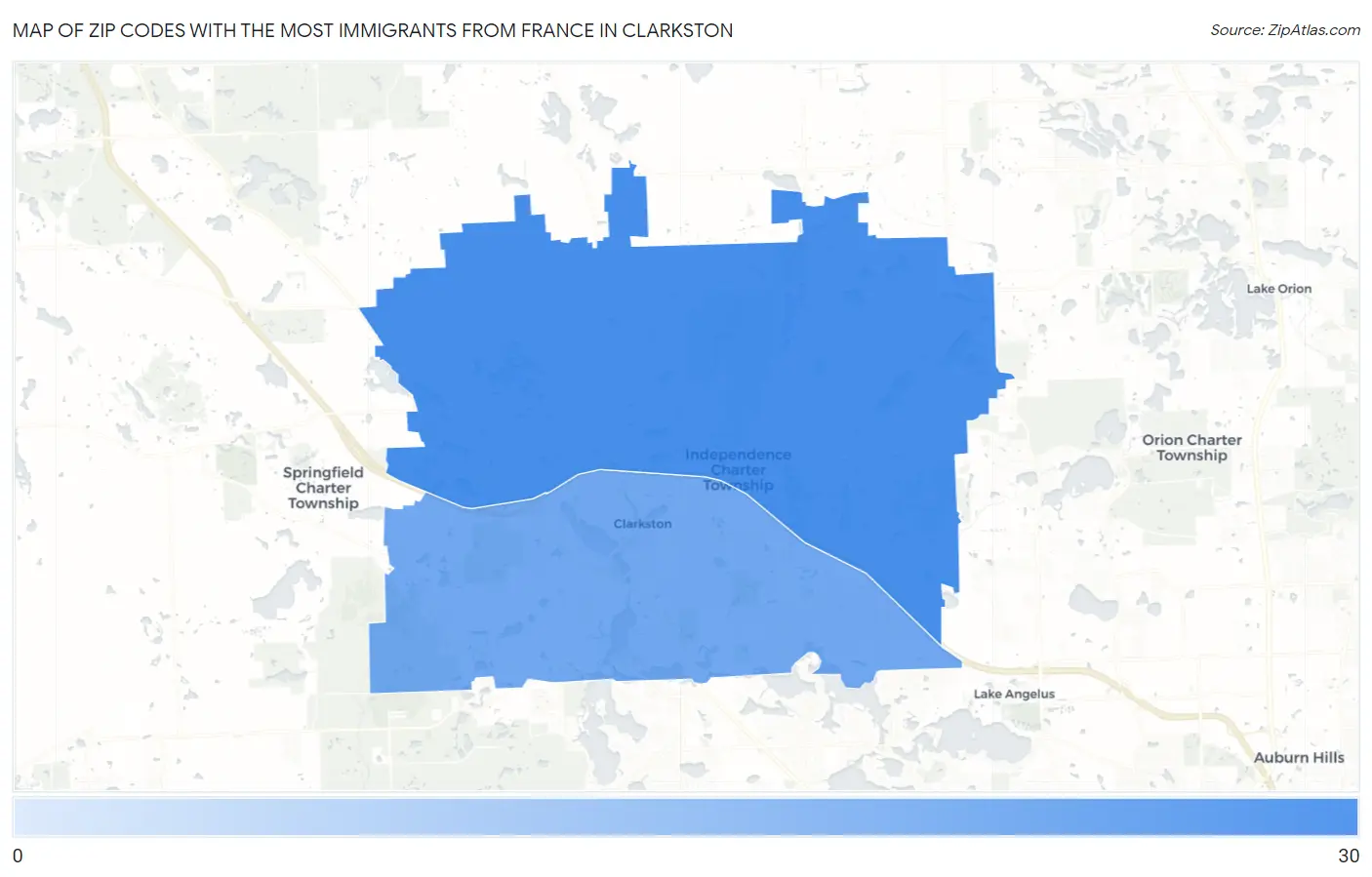 Zip Codes with the Most Immigrants from France in Clarkston Map