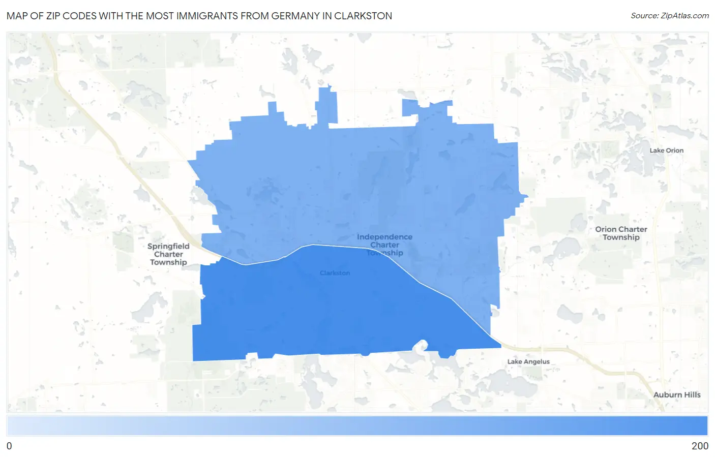 Zip Codes with the Most Immigrants from Germany in Clarkston Map